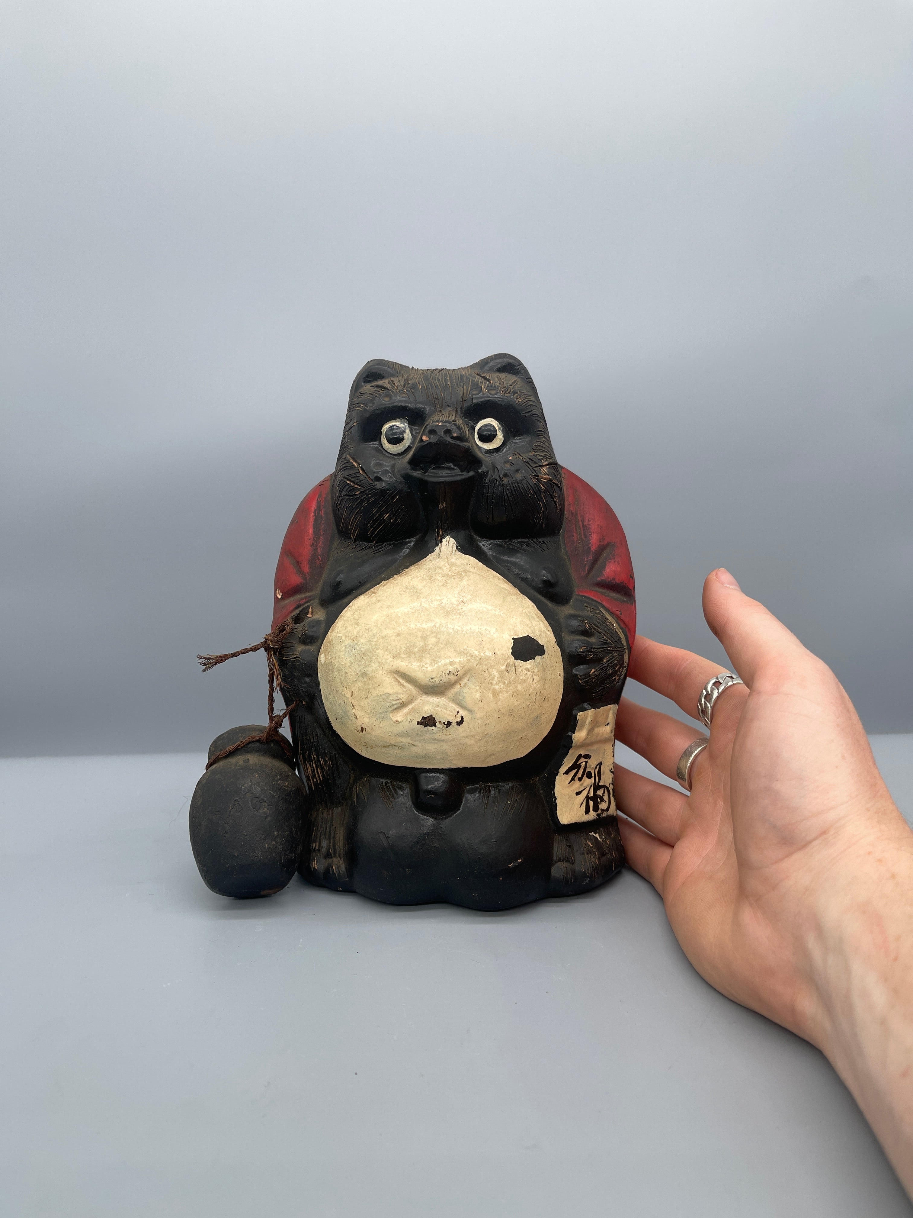 Vintage Tanuki Daruma Statue, Hand-Crafted
