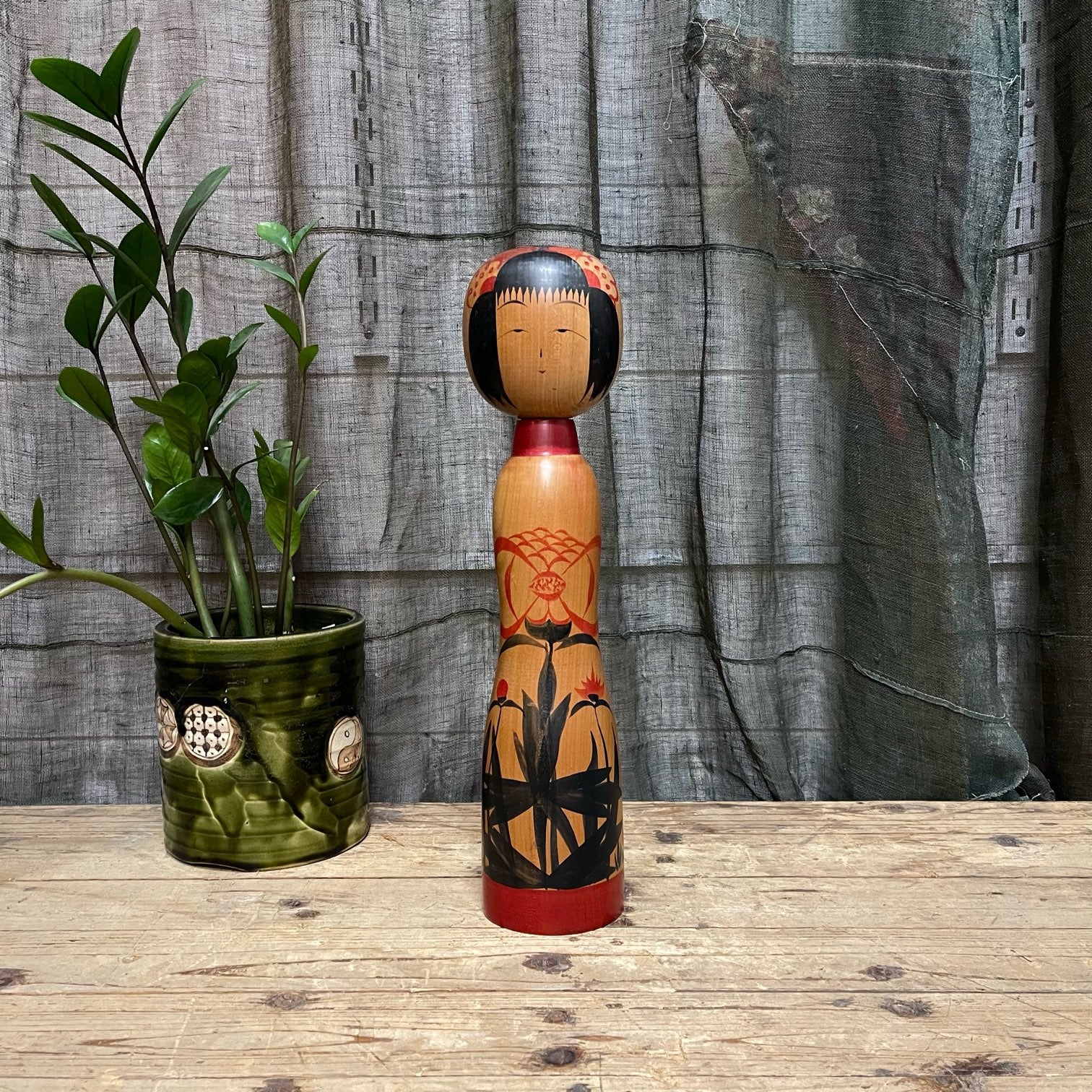 Vintage Kokeshi Doll with Floral Motif