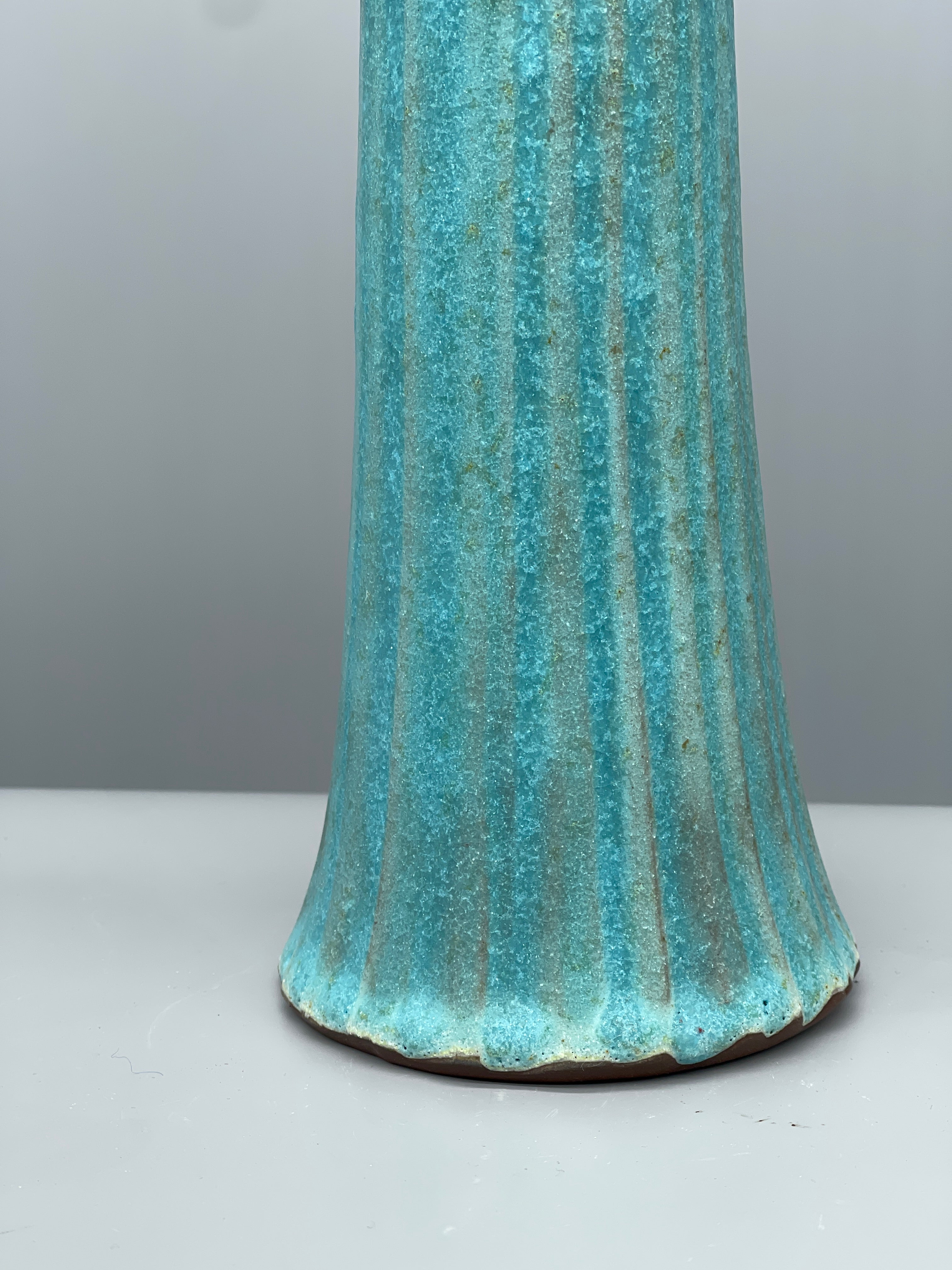 Midcentury Japanese Ikebana Vase, Blue Glaze & Kintsugi Repair