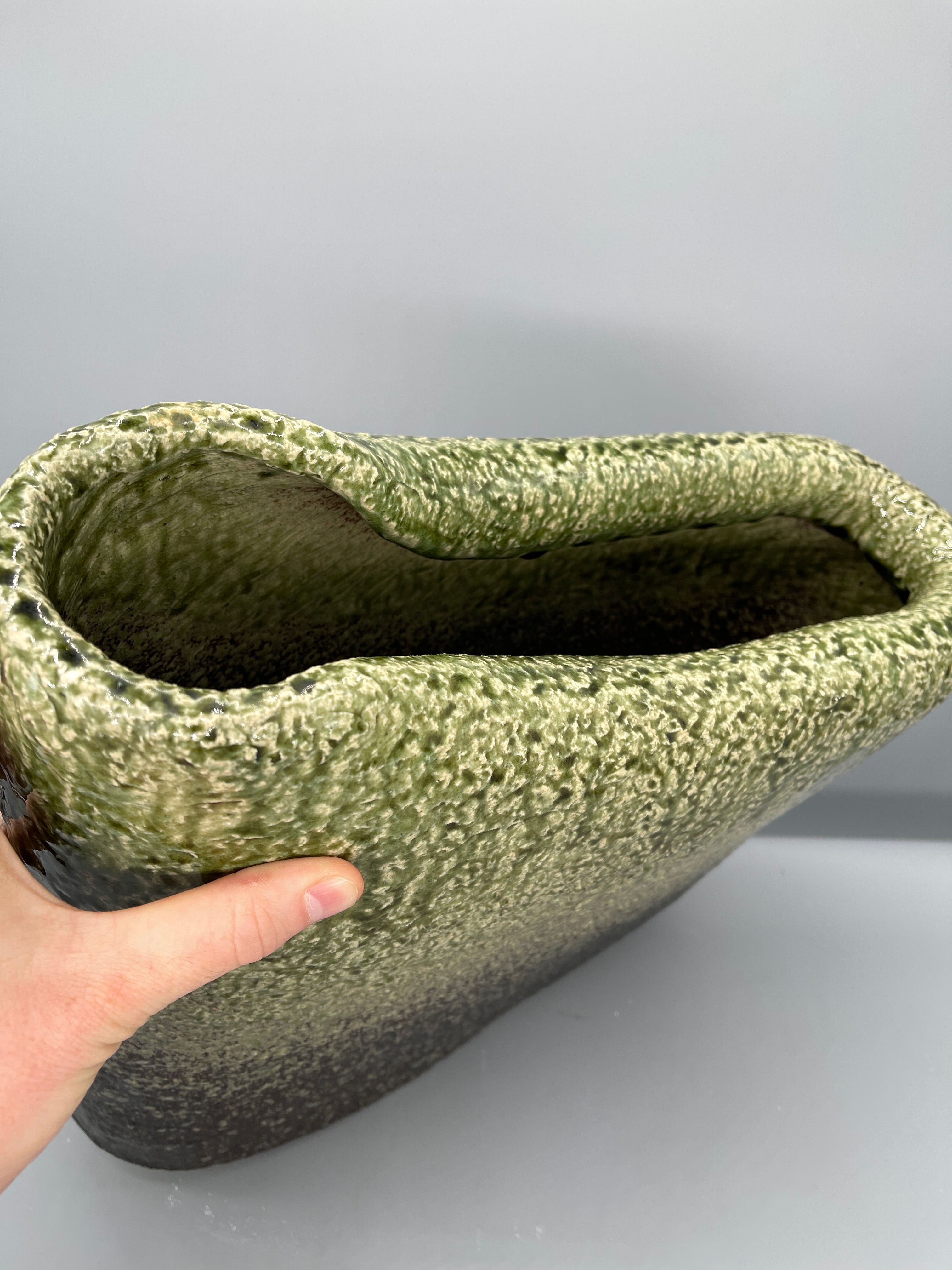Large Japanese Ceramic Ikebana Vase, Green Glaze - Stoneware