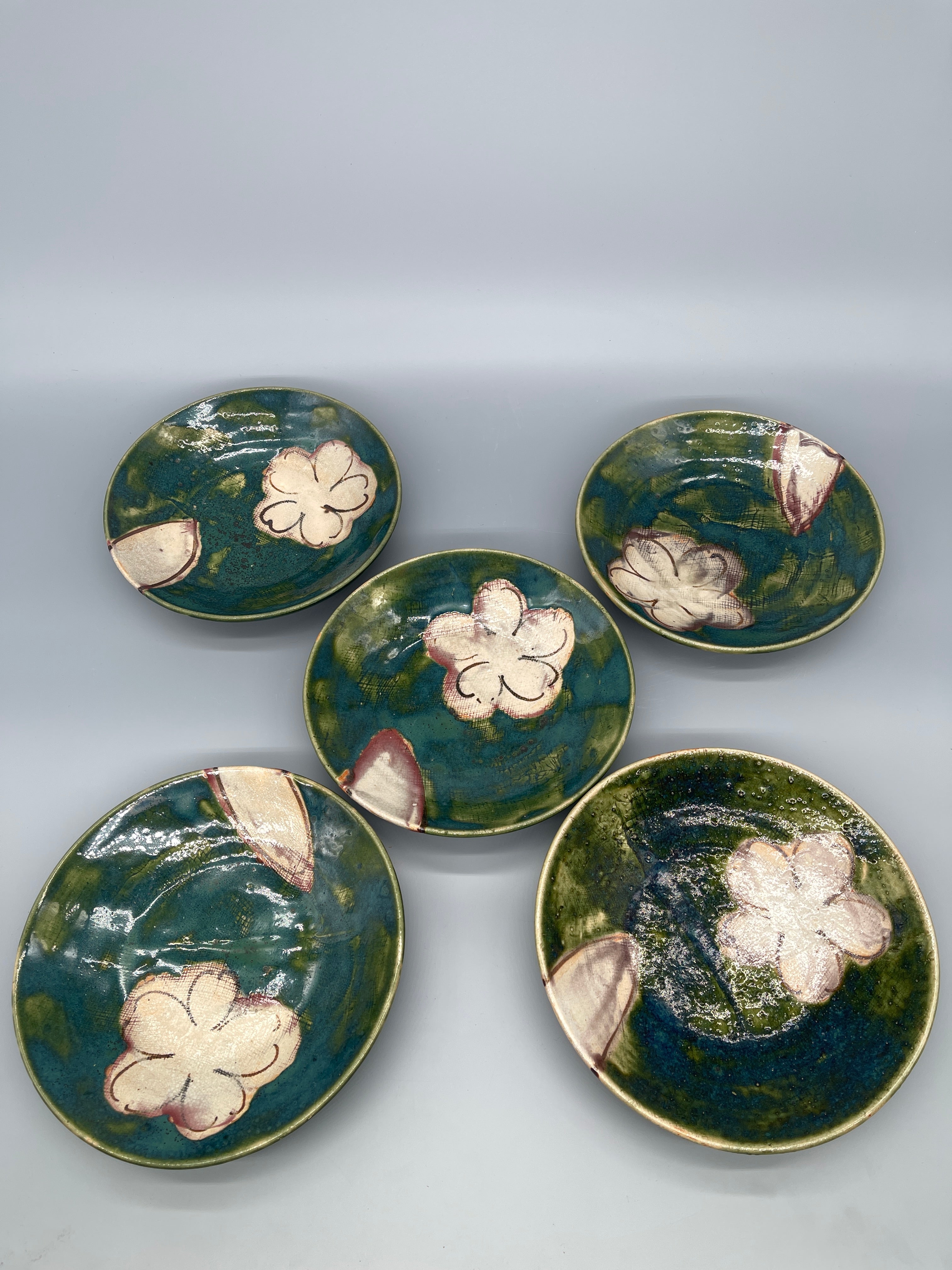 Set of Vintage Japanese Plates, Oribe Glaze