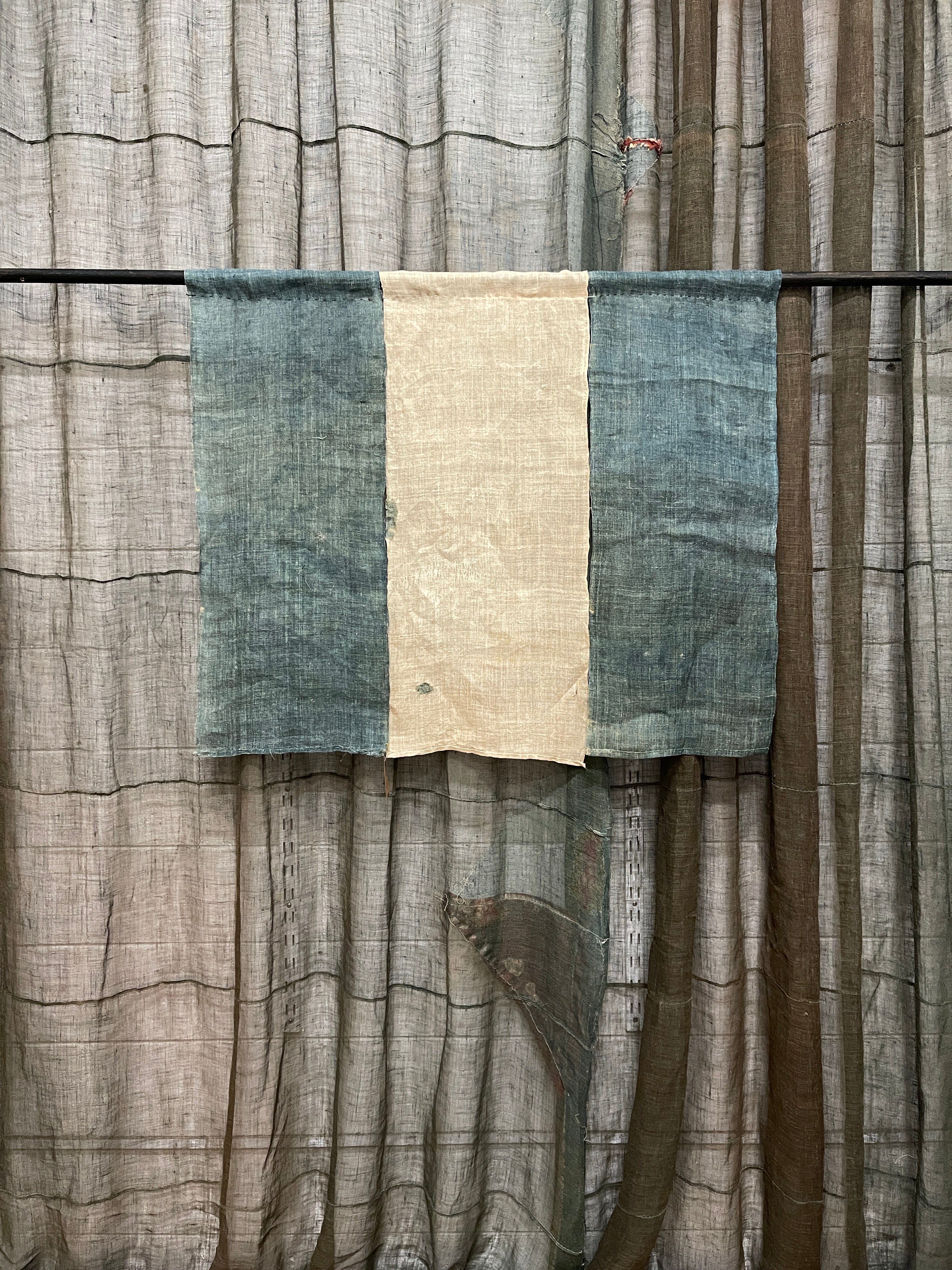 Vintage Japanese Hemp Noren, Panelled Curtain
