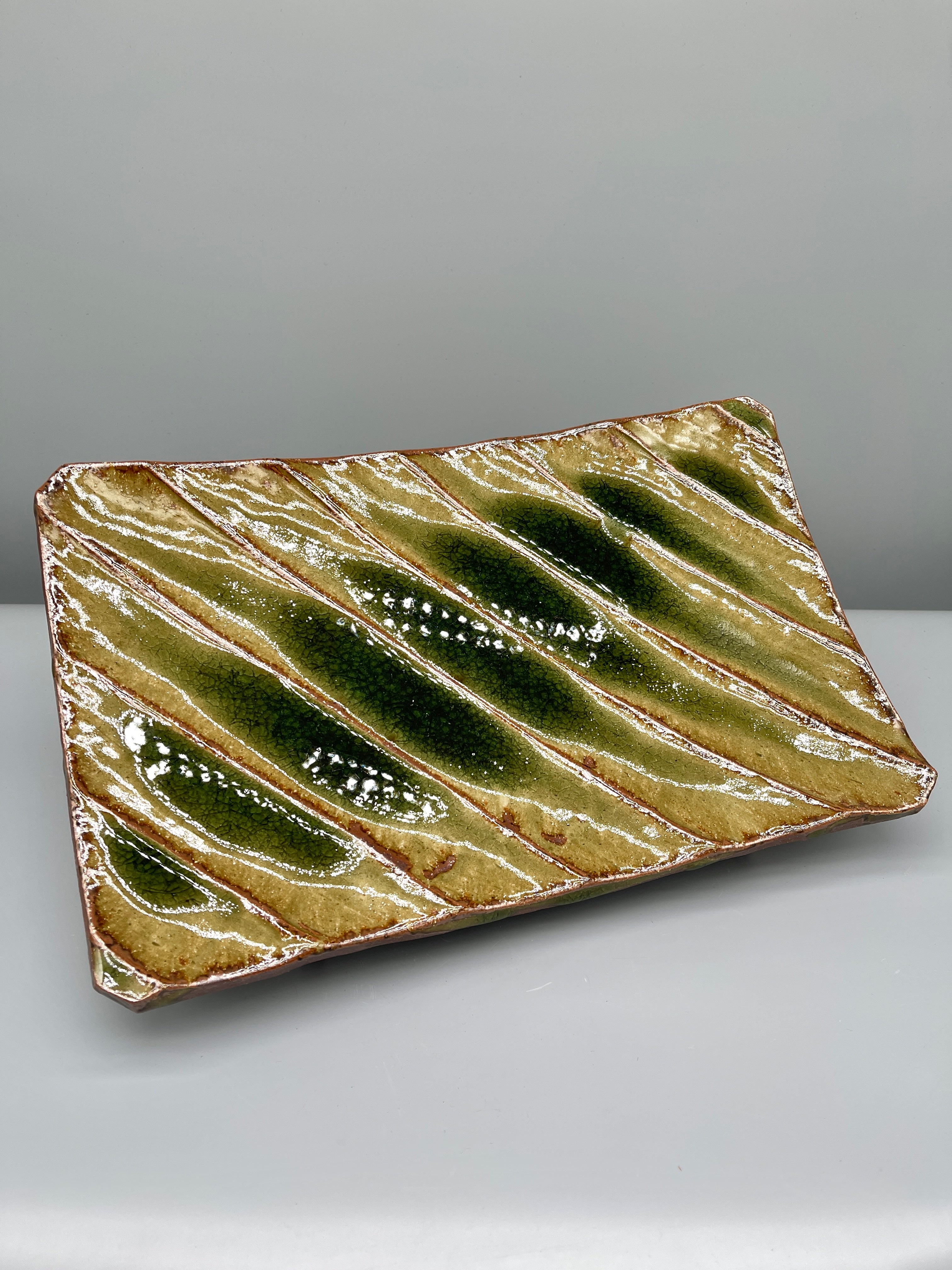 Vintage Japanese Serving Plate, Green Glaze