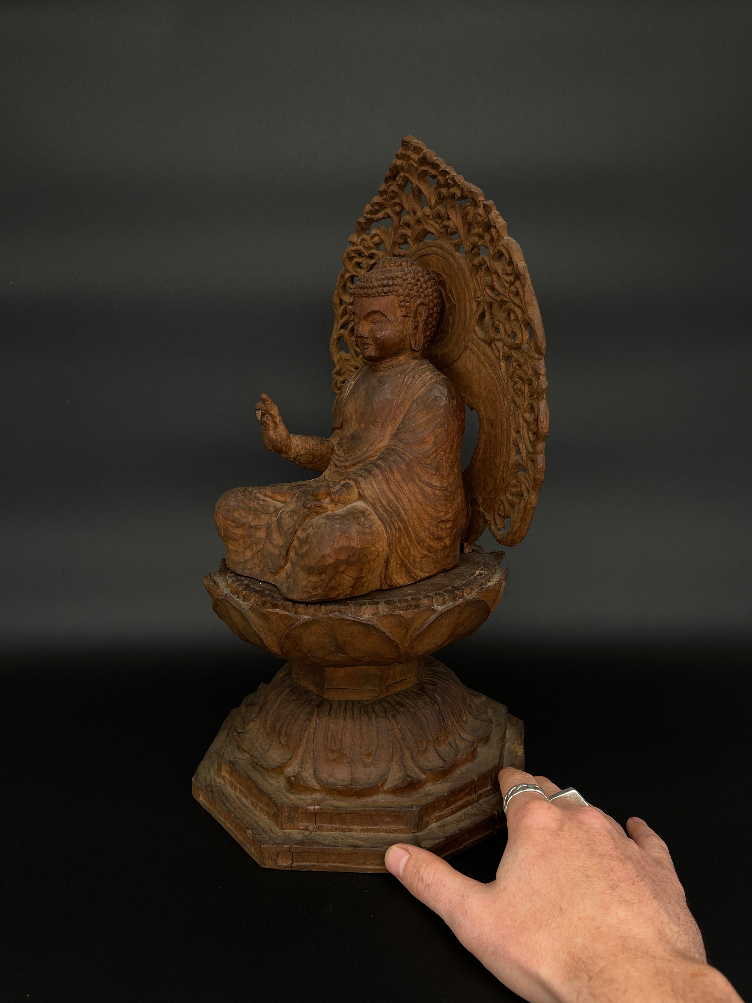Vintage Japanese Seated Buddha - Carved Wood | 1950's