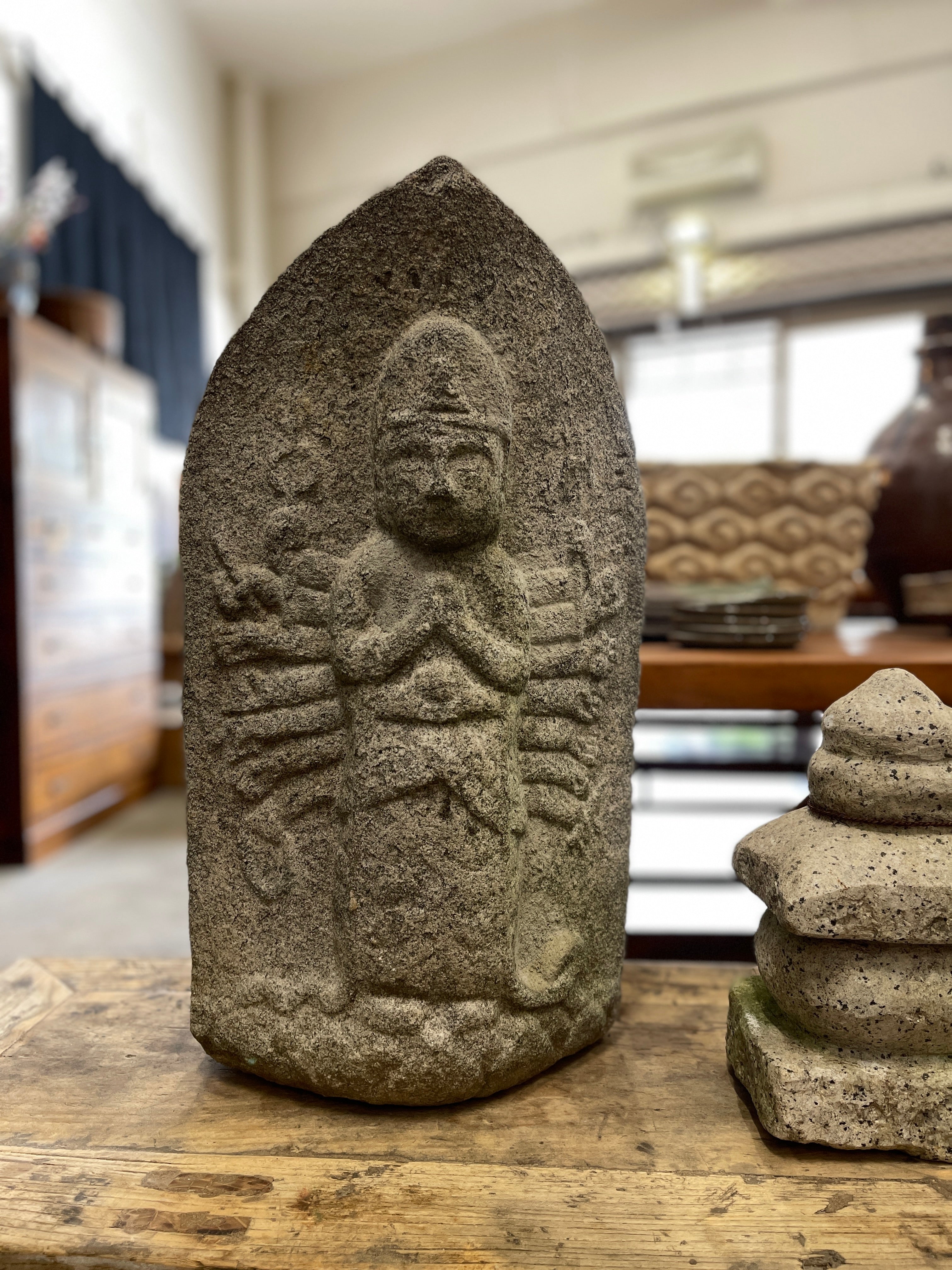 Japanese Stone Carving Statue Of Senju Kannon Bosatsu
