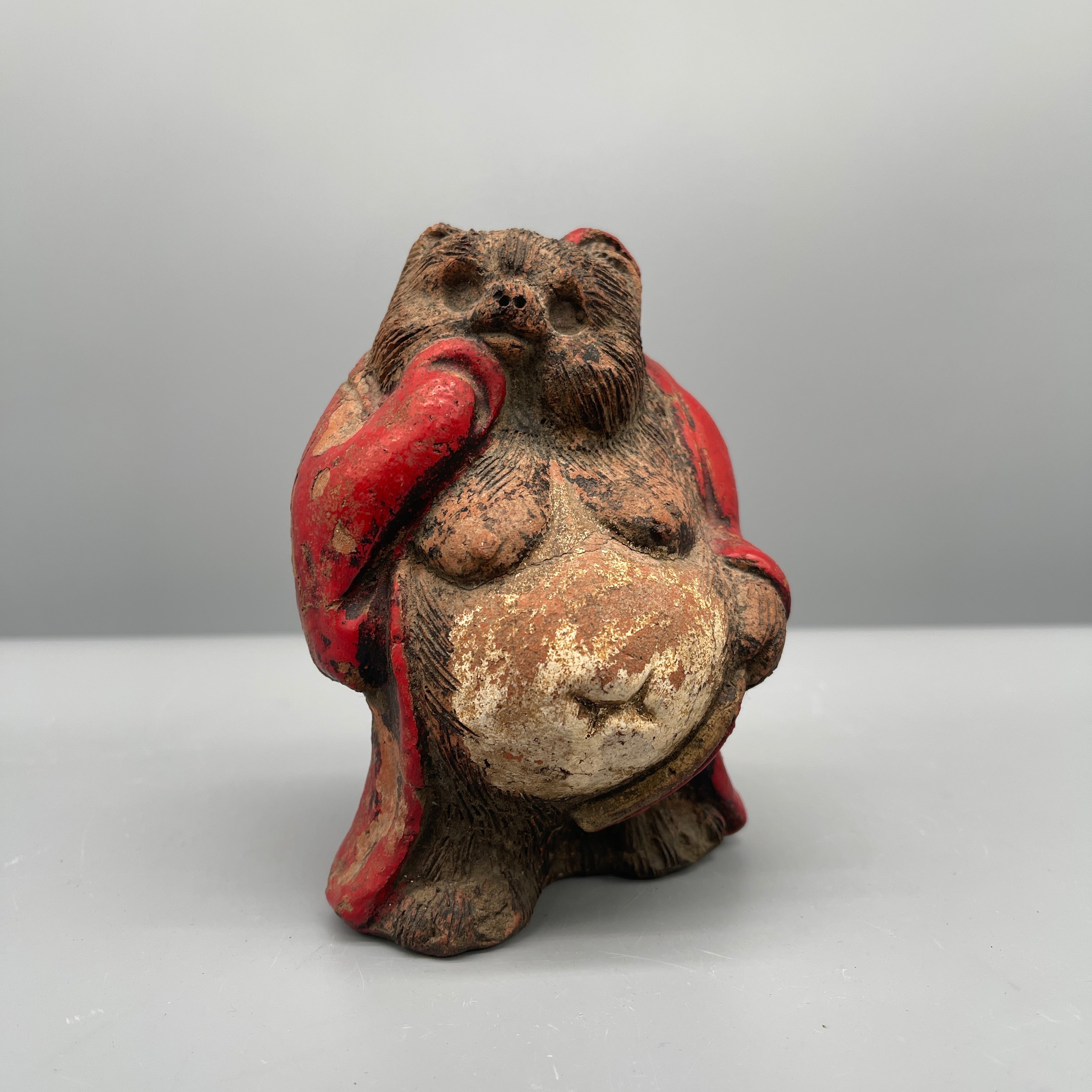 Rare Vintage Tanuki Daruma Statue, Hand-Crafted