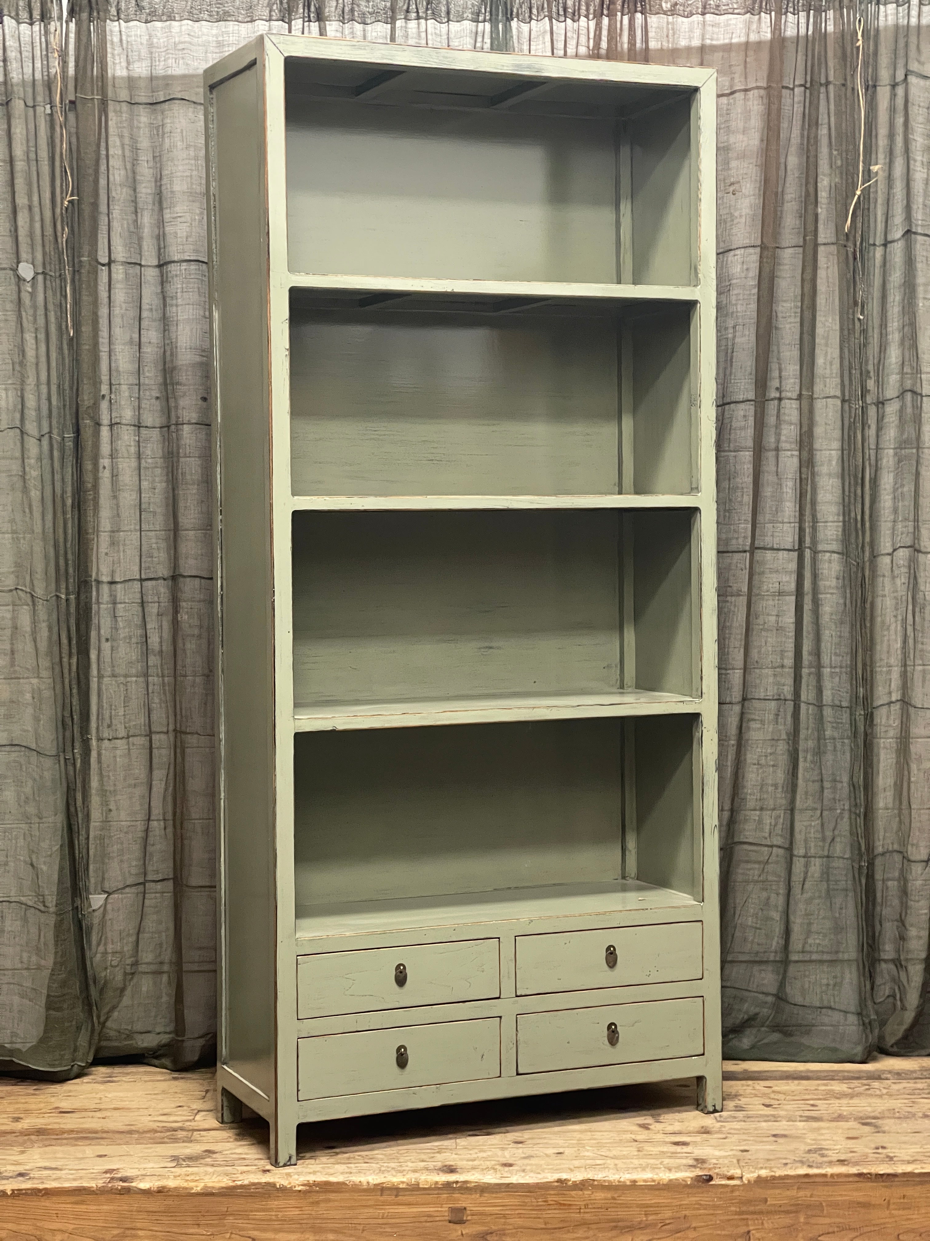 Chinese Sage Green Lacquered Bookshelf