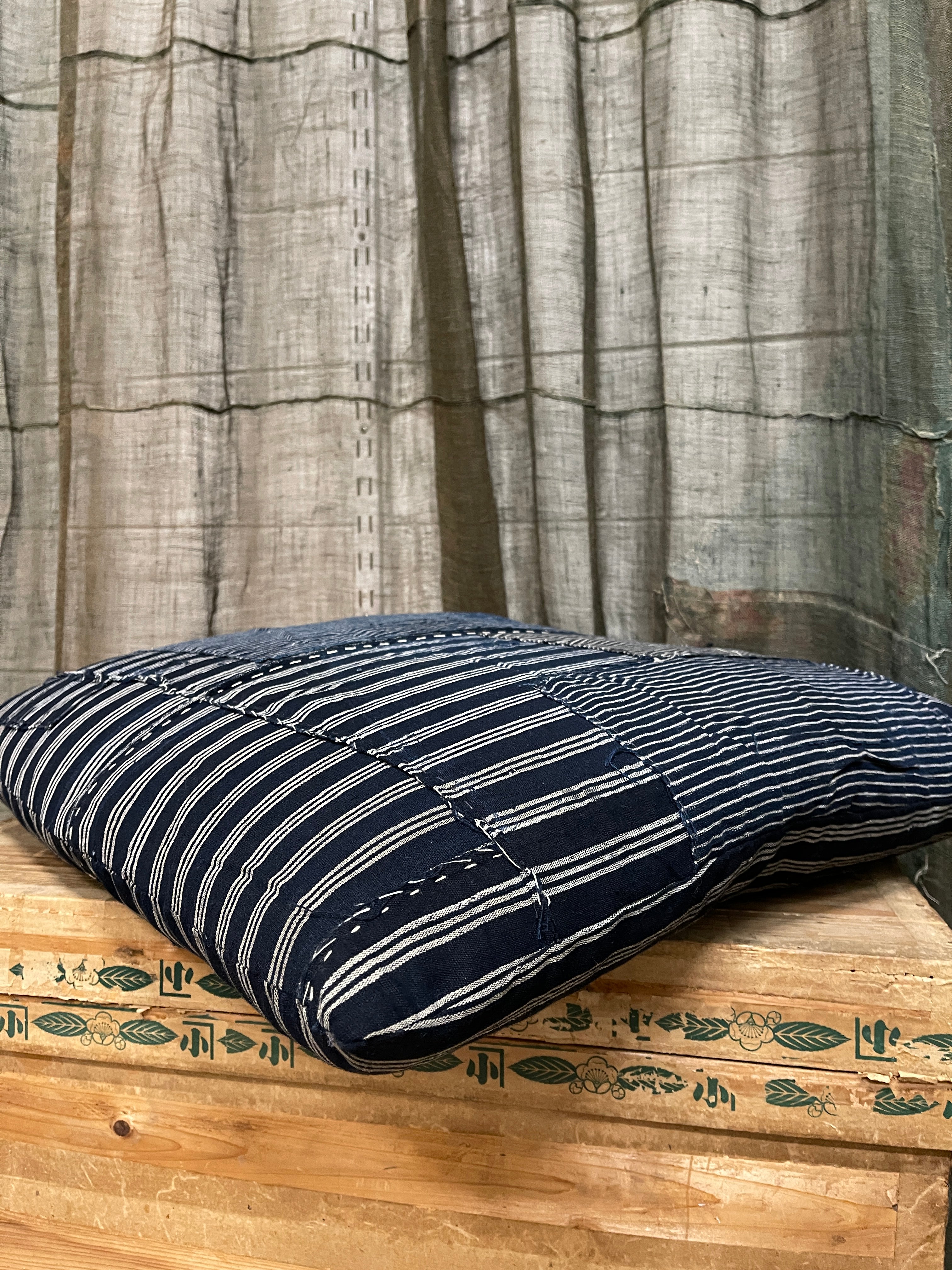Japanese Floor Cushions Covered with Vintage Japanese Boro Fabric