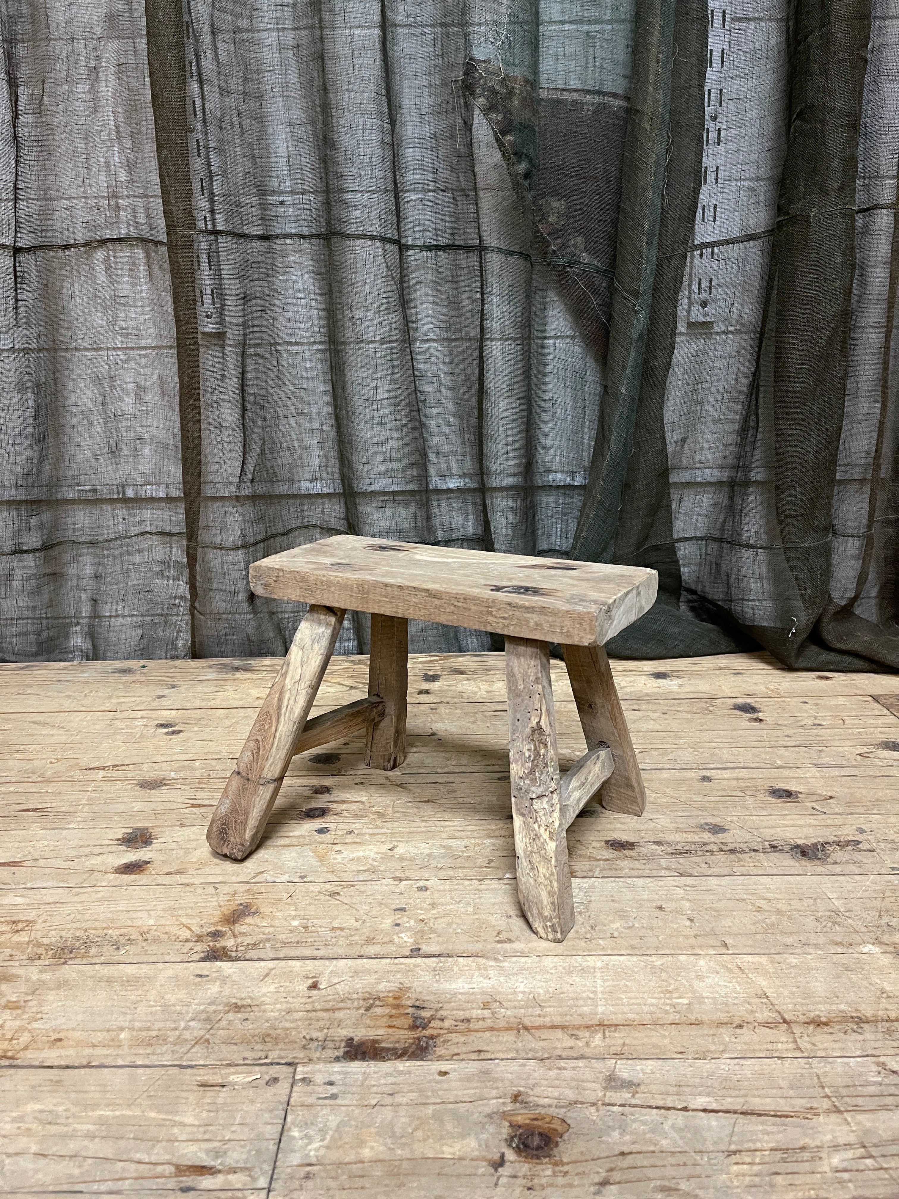 Small Rustic Chinese Stool, Elm