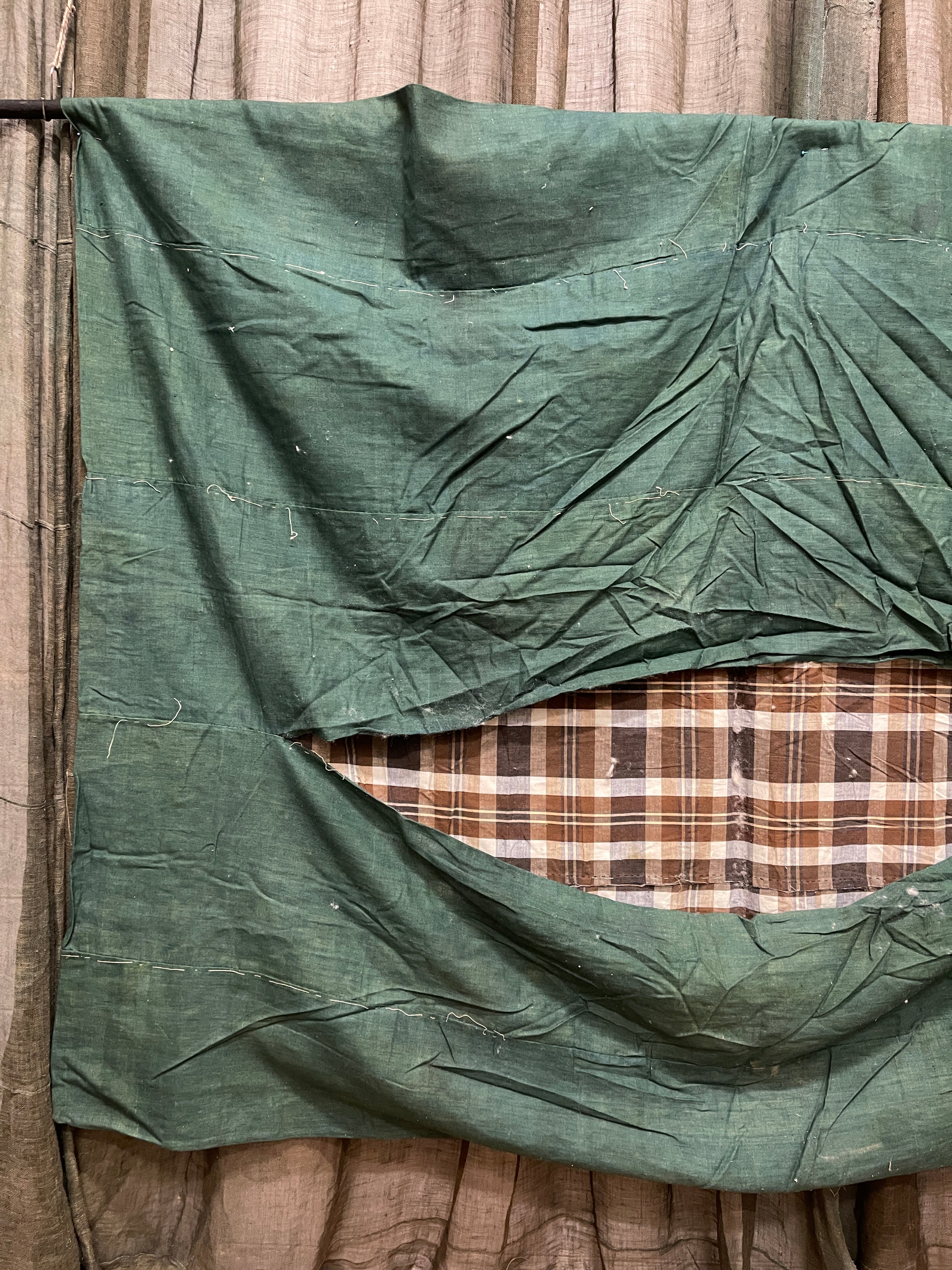 Vintage Japanese Check / Green Cotton Textile