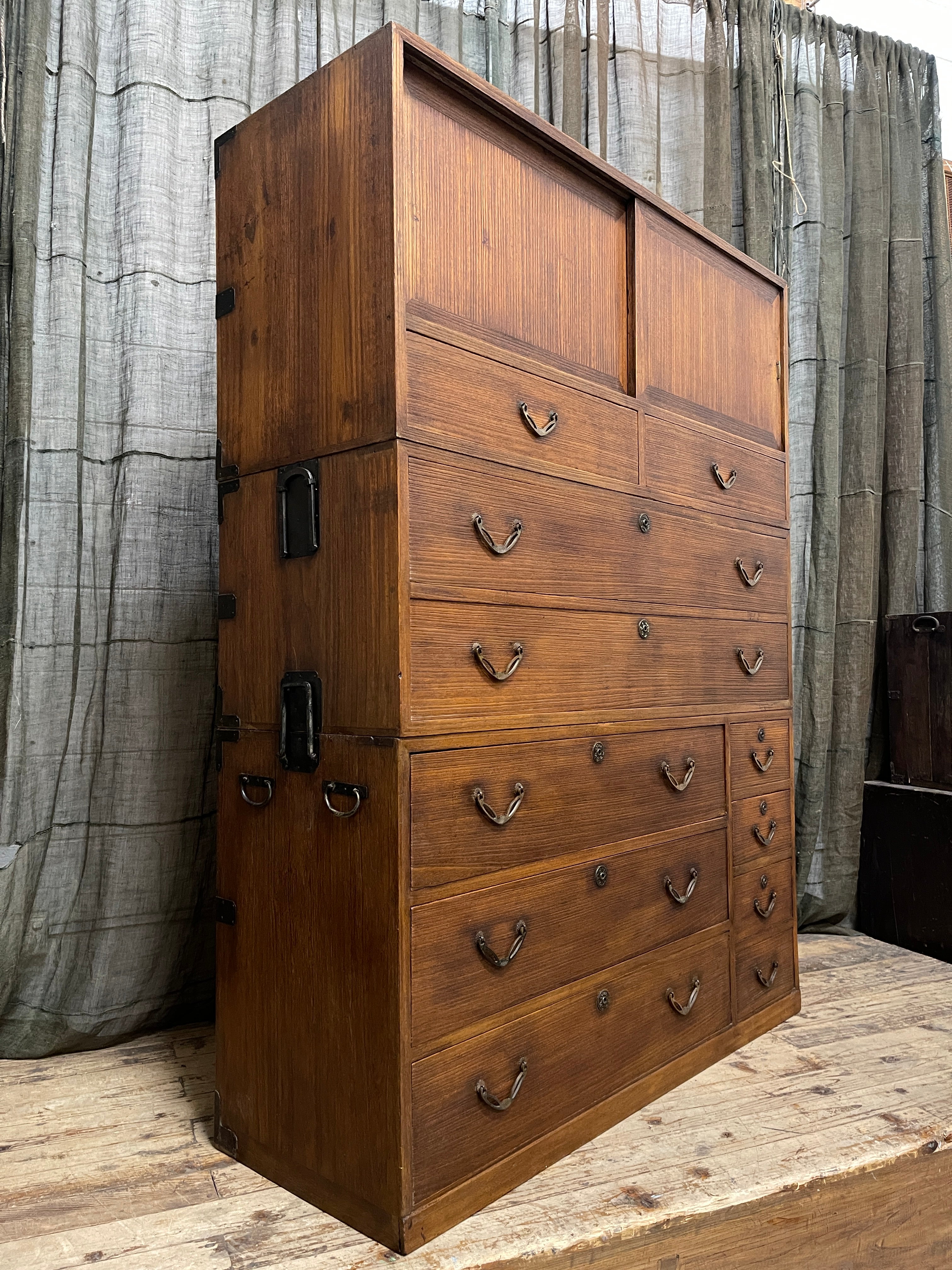 Japanese Three-Piece Kimono Chest of Drawers - Paulownia | Showa