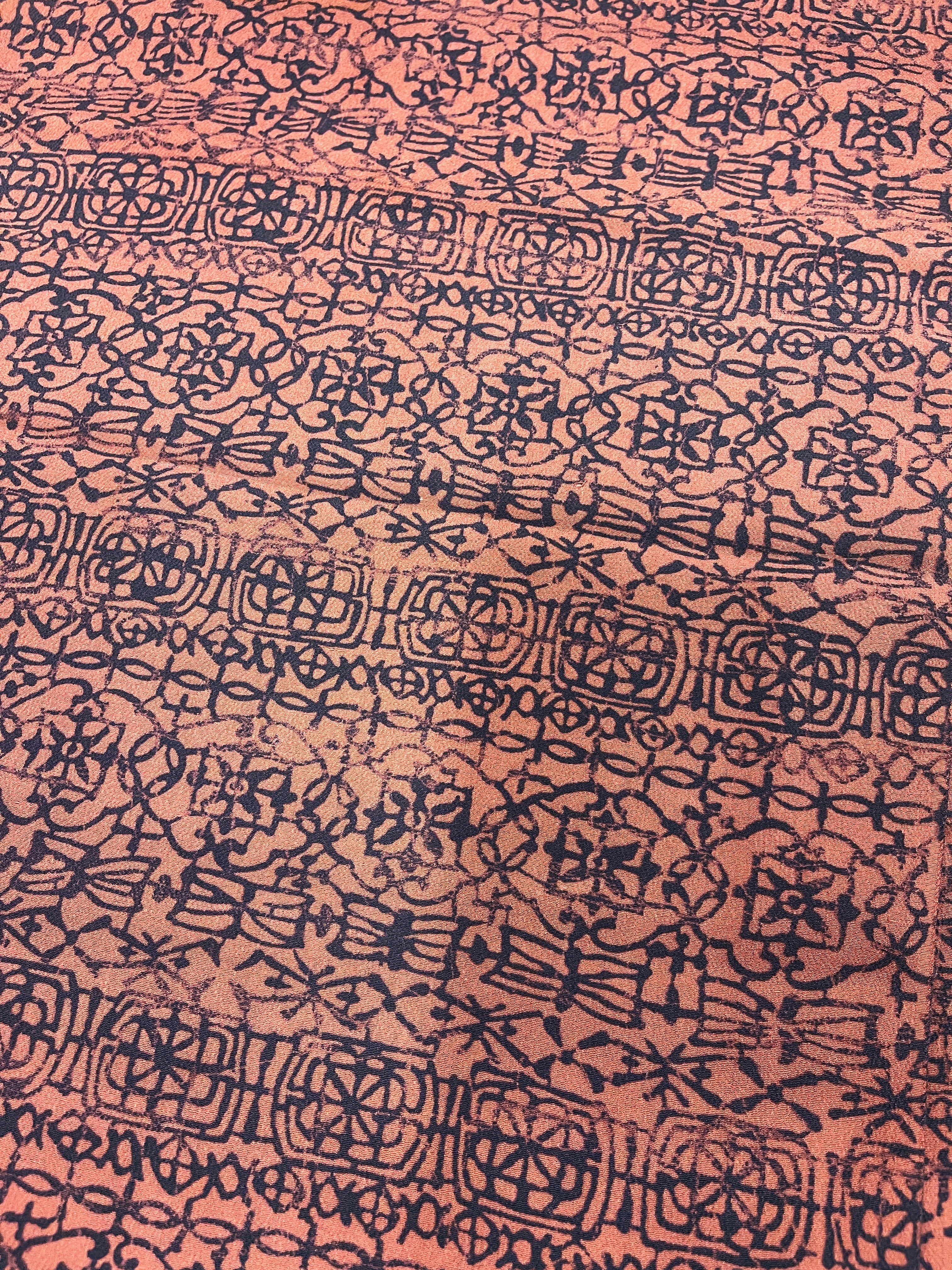 Japanese Silk Fabric Coral & Navy