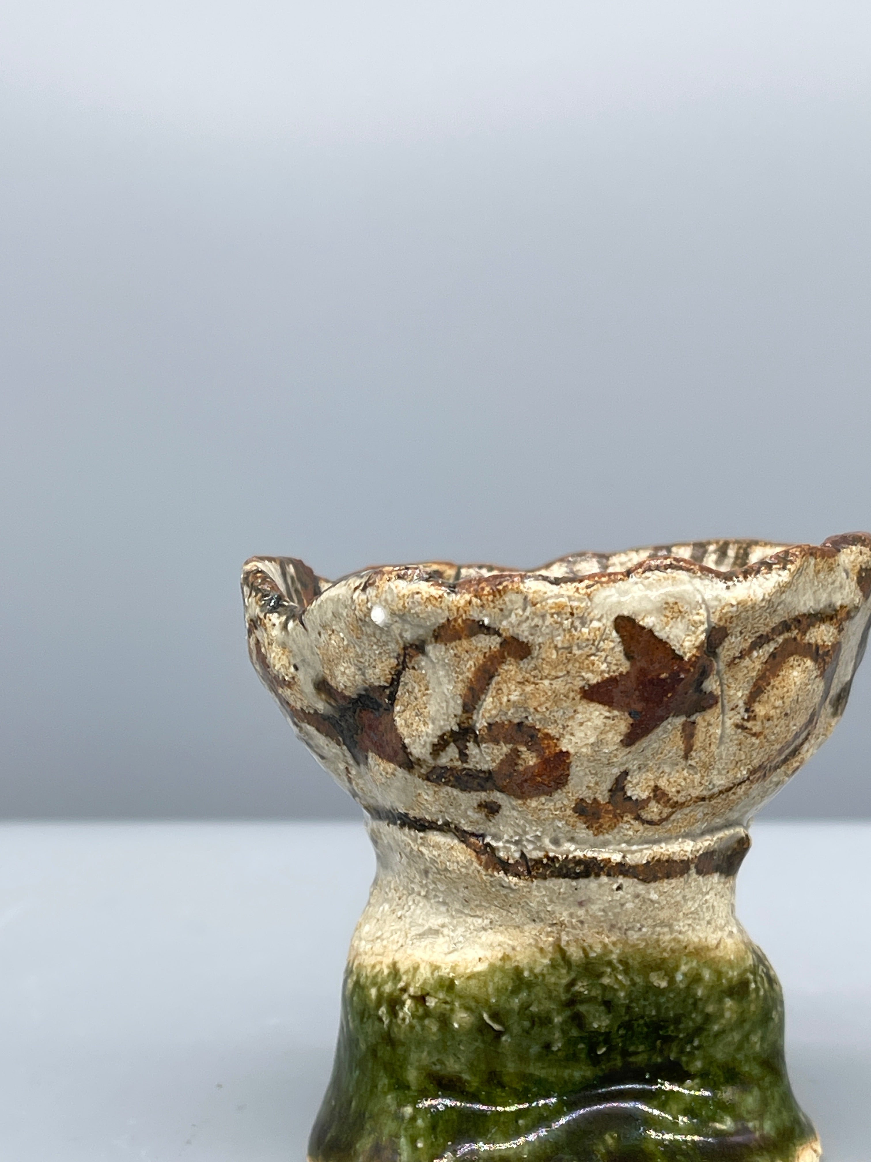 Unusual Vintage Japanese Cup, Green Oribe Glaze