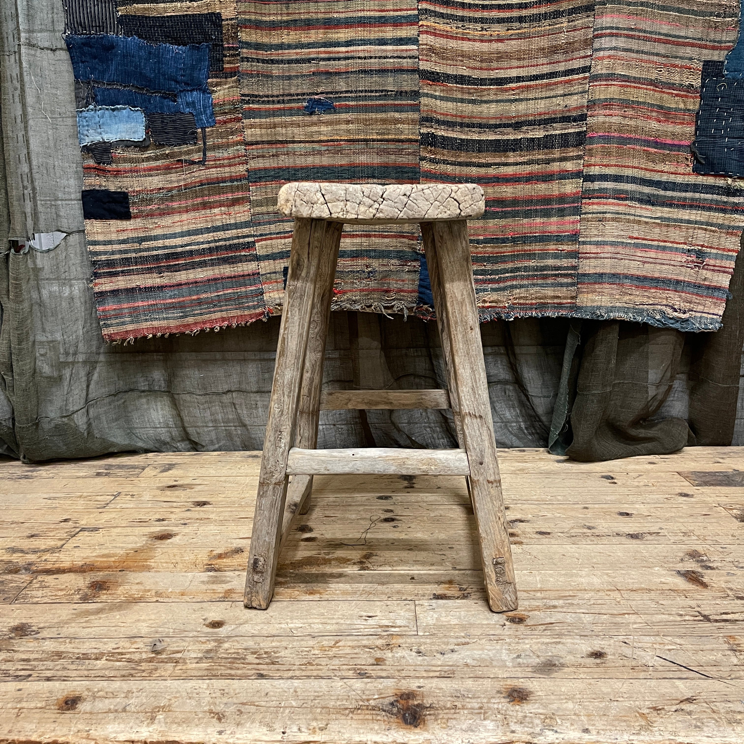 Antique Chinese Provincial Elm Stool