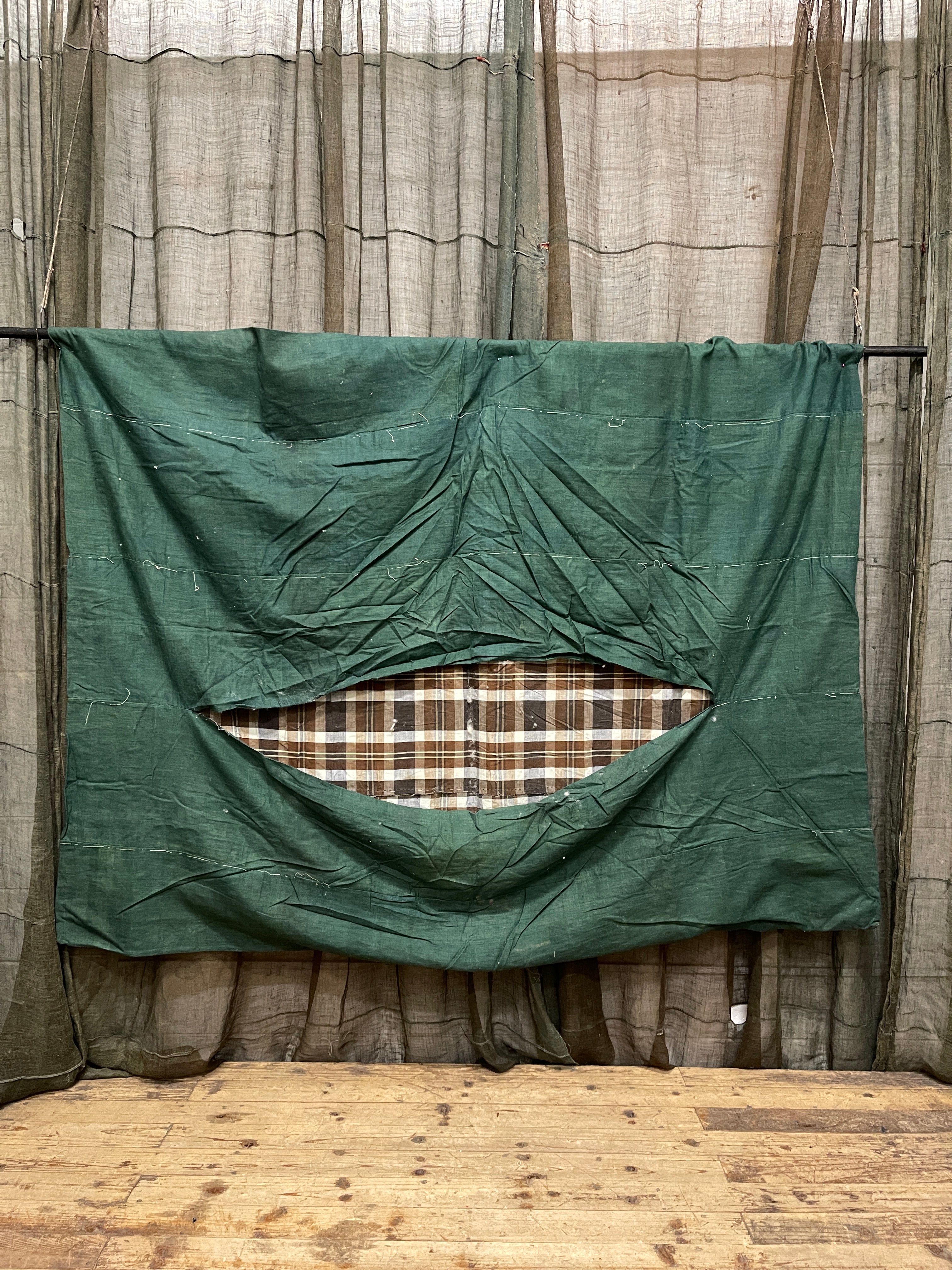 Vintage Japanese Check / Green Cotton Textile