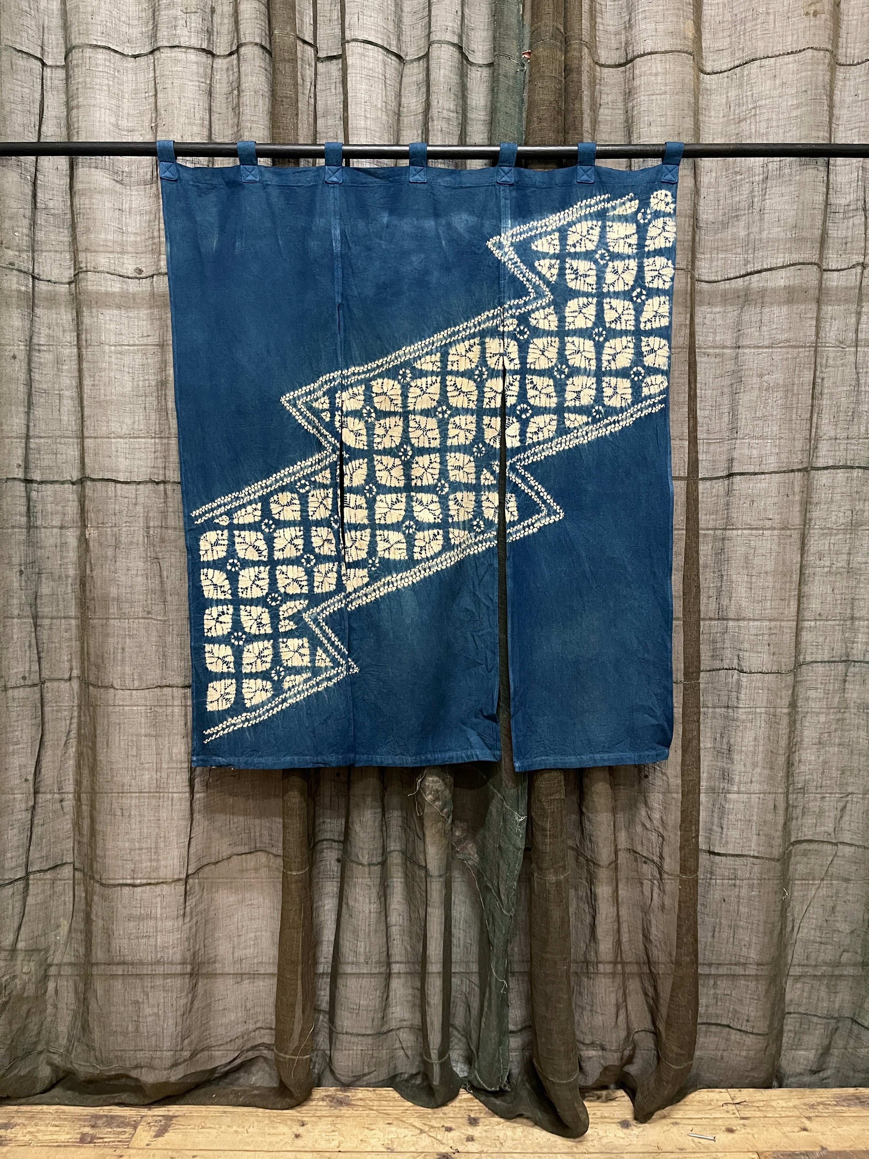 Japanese Shibori Cotton Noren, Panelled Curtain