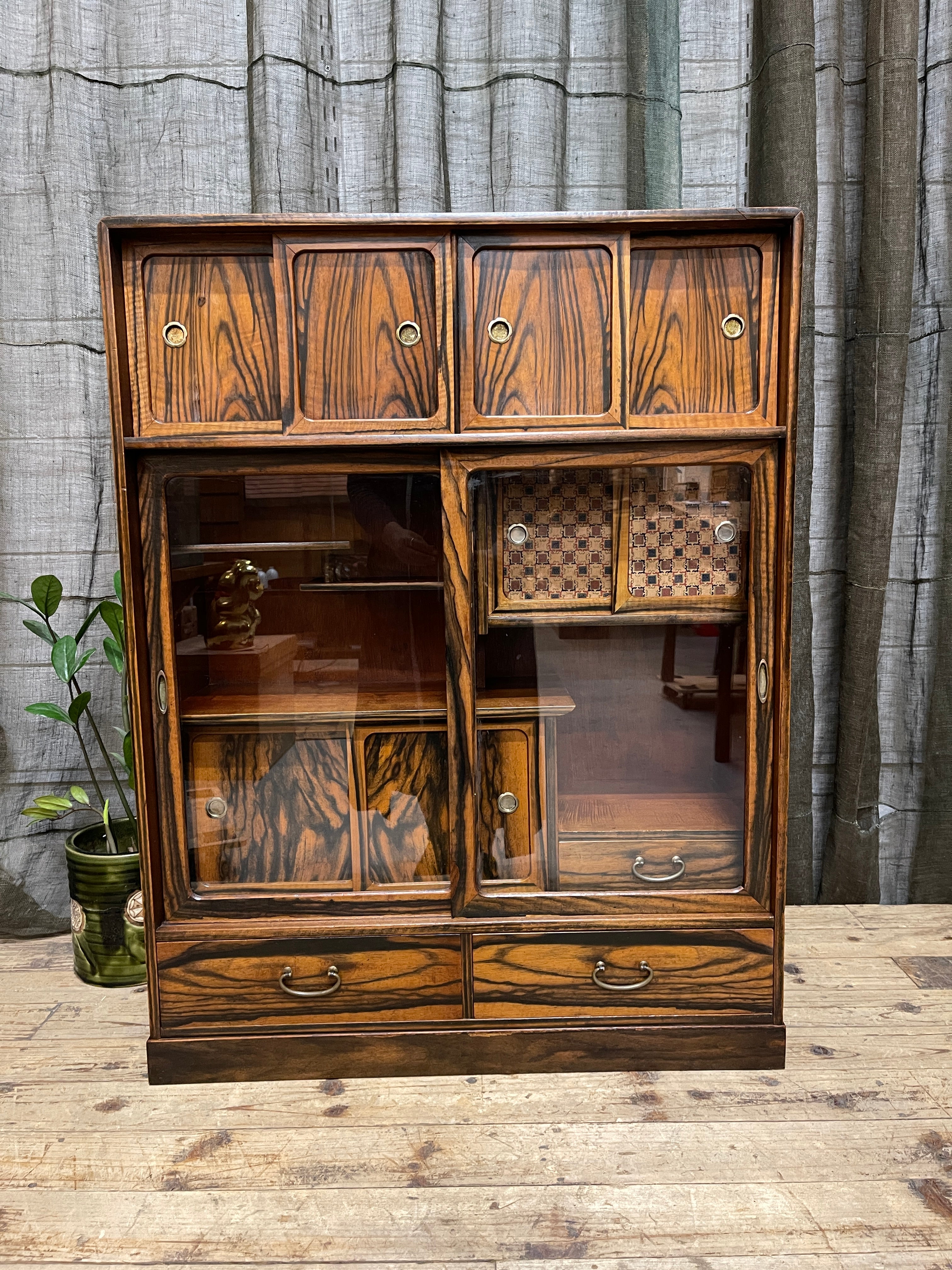 Cha Dana, Japanese Tea Cabinet - Elm, Persimmon | Showa, Midcentury