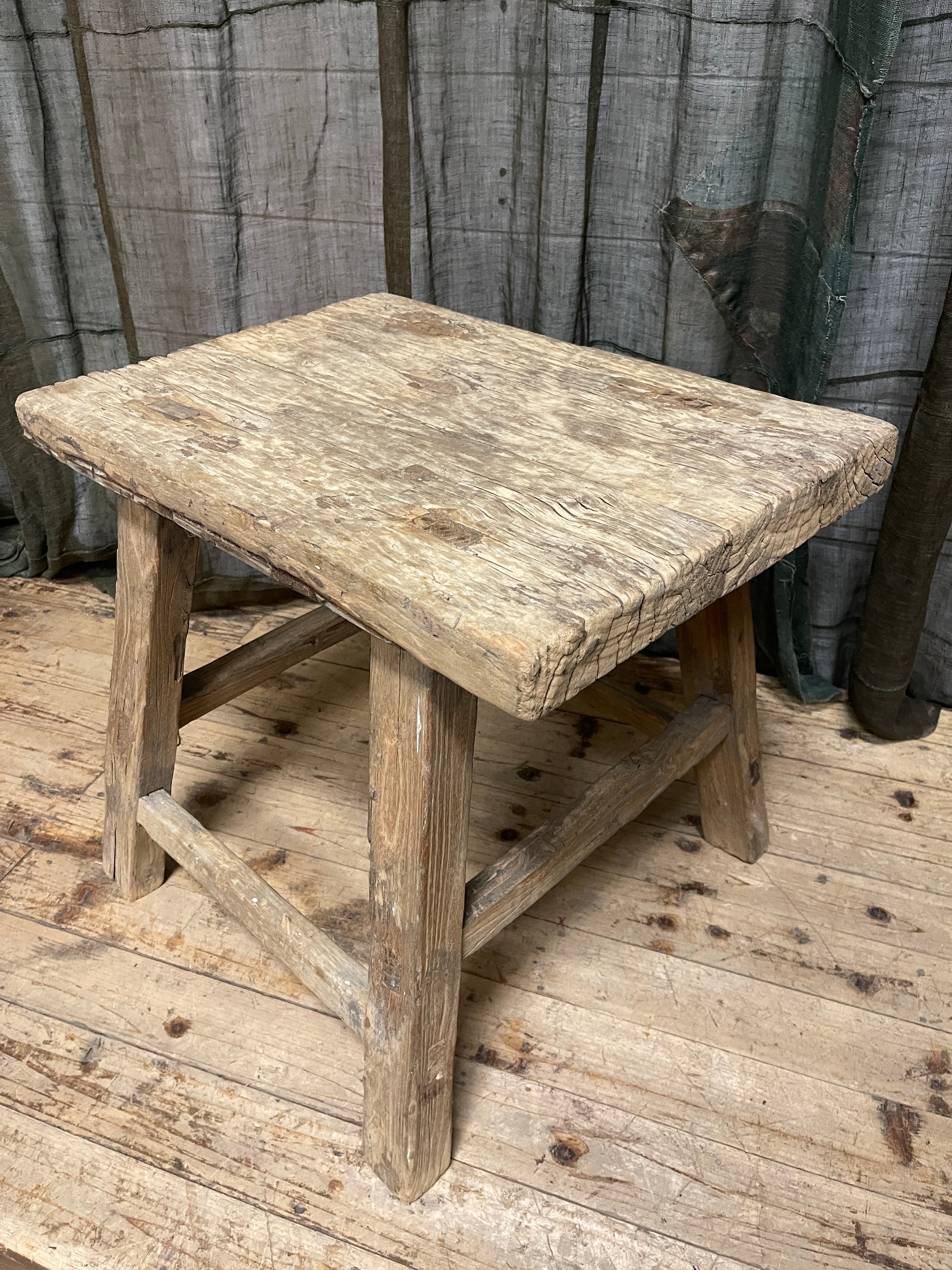 Large Antique Chinese Stool, Elm