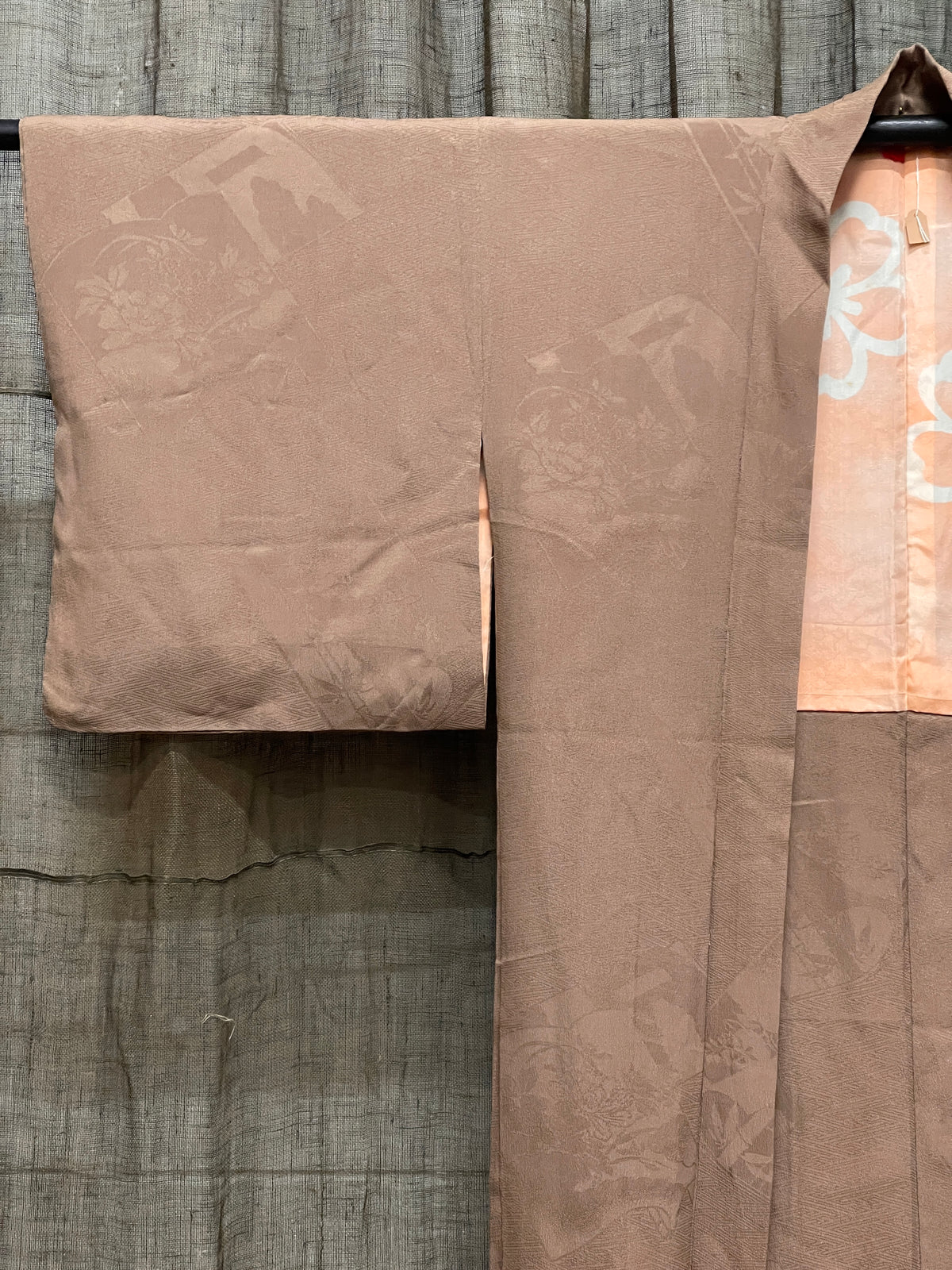 Vintage Japanese Silk Haori Beige with Salmon Lining