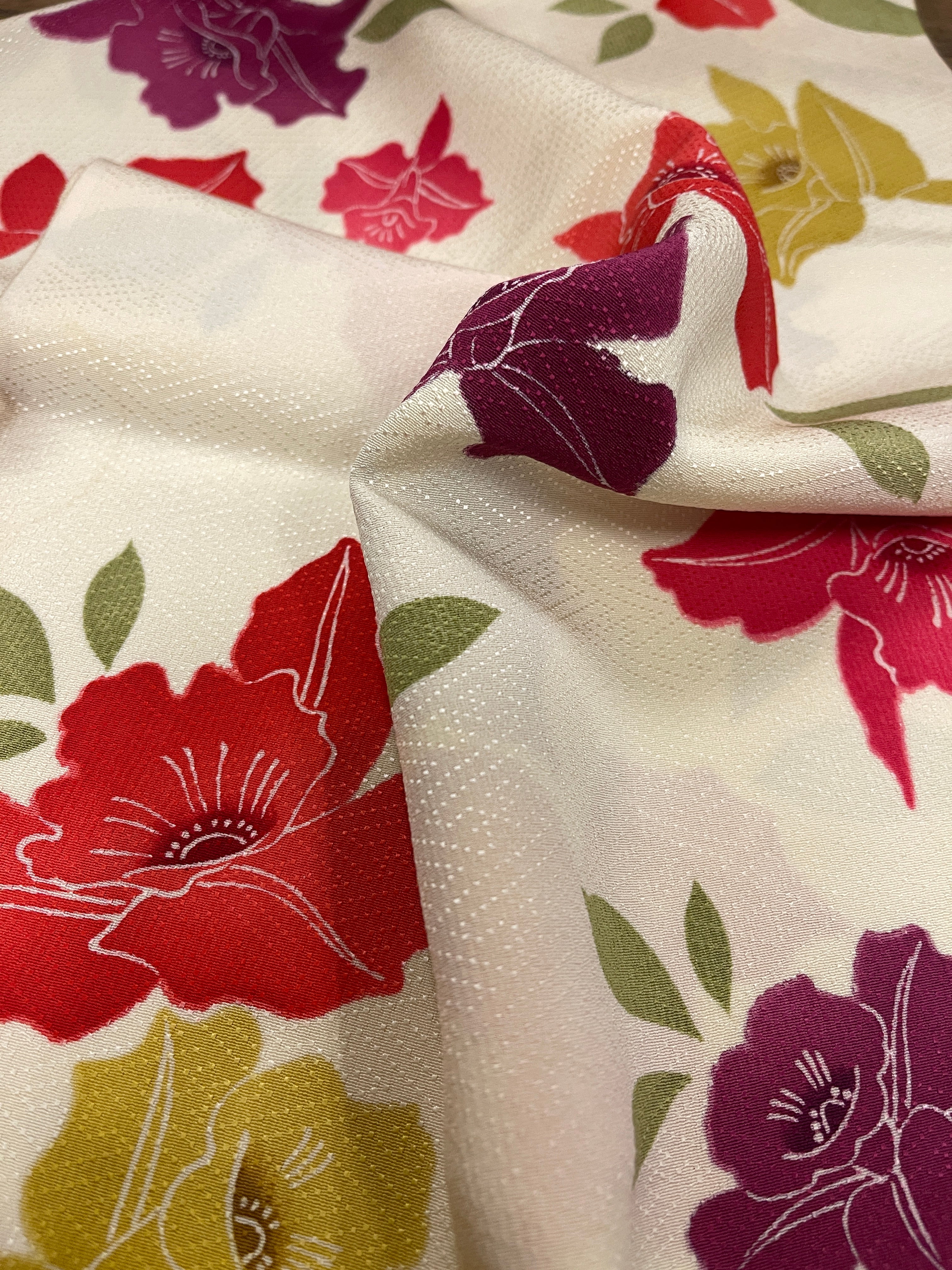Japanese Silk Fabric Piece Cream with Colourful Florals