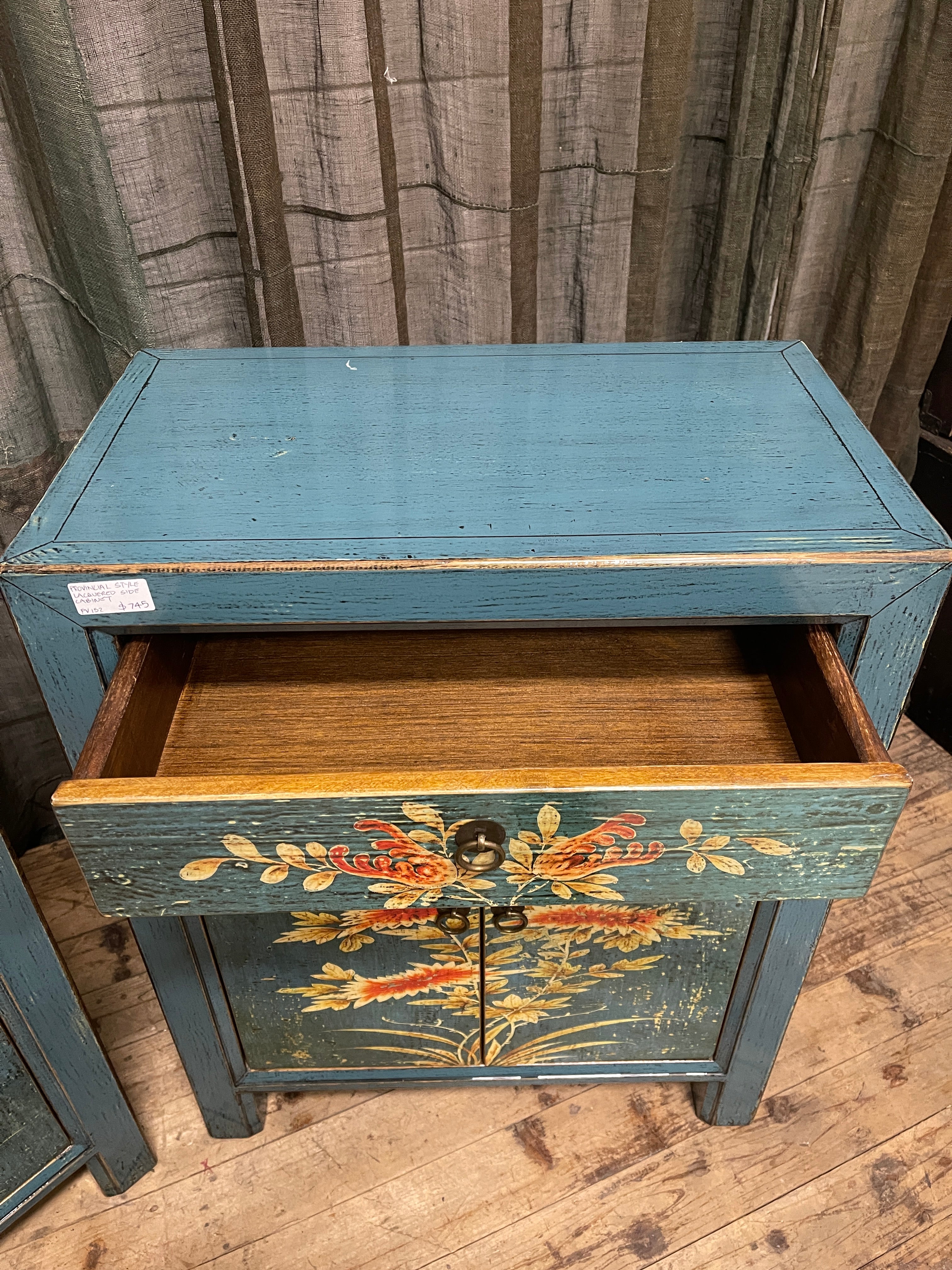 Chinese Blue Lacquered Side Cabinet