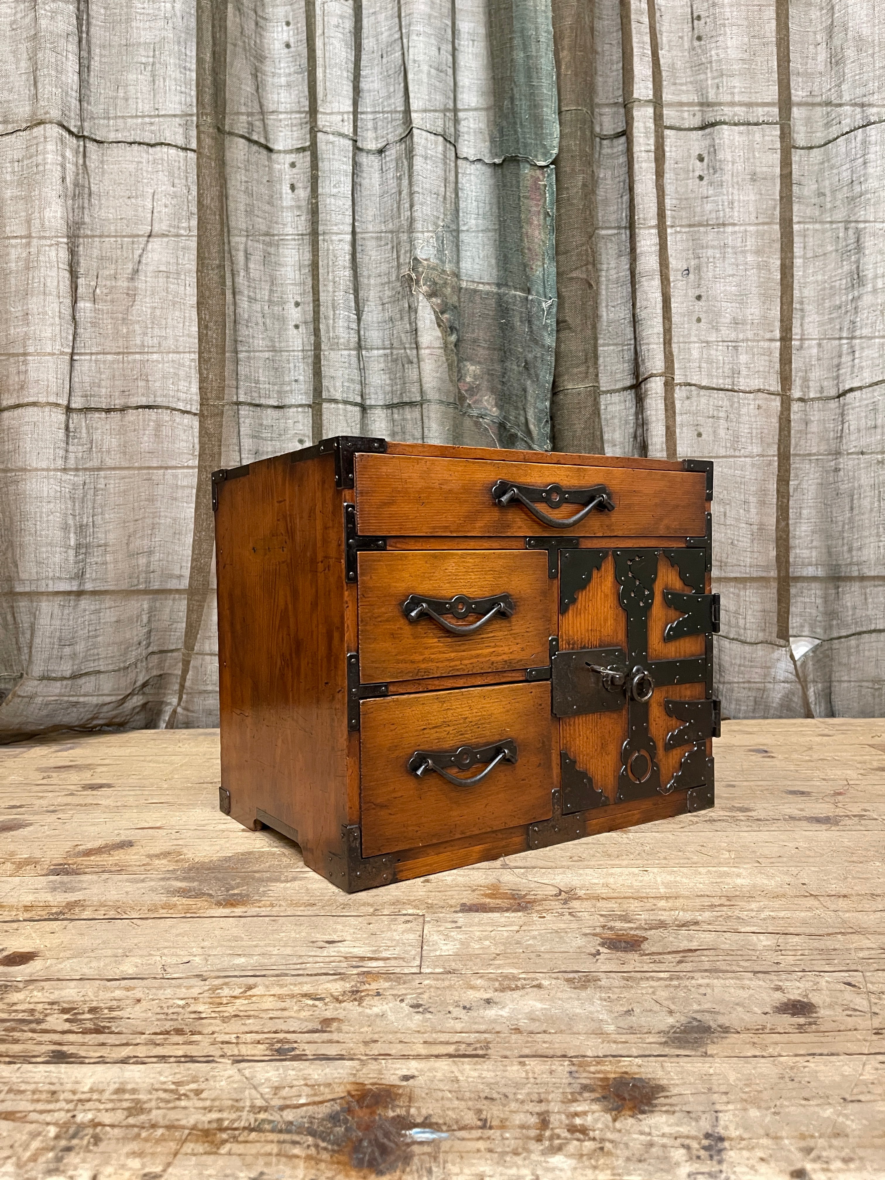 Antique Japanese Small Chest - Cypress | Meiji, c.1900.