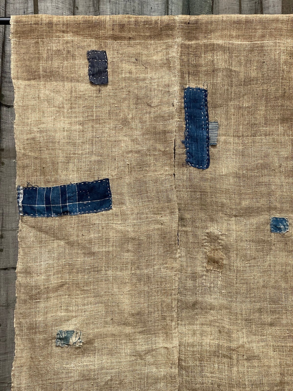Vintage Japanese Hemp Noren, Panelled Curtain