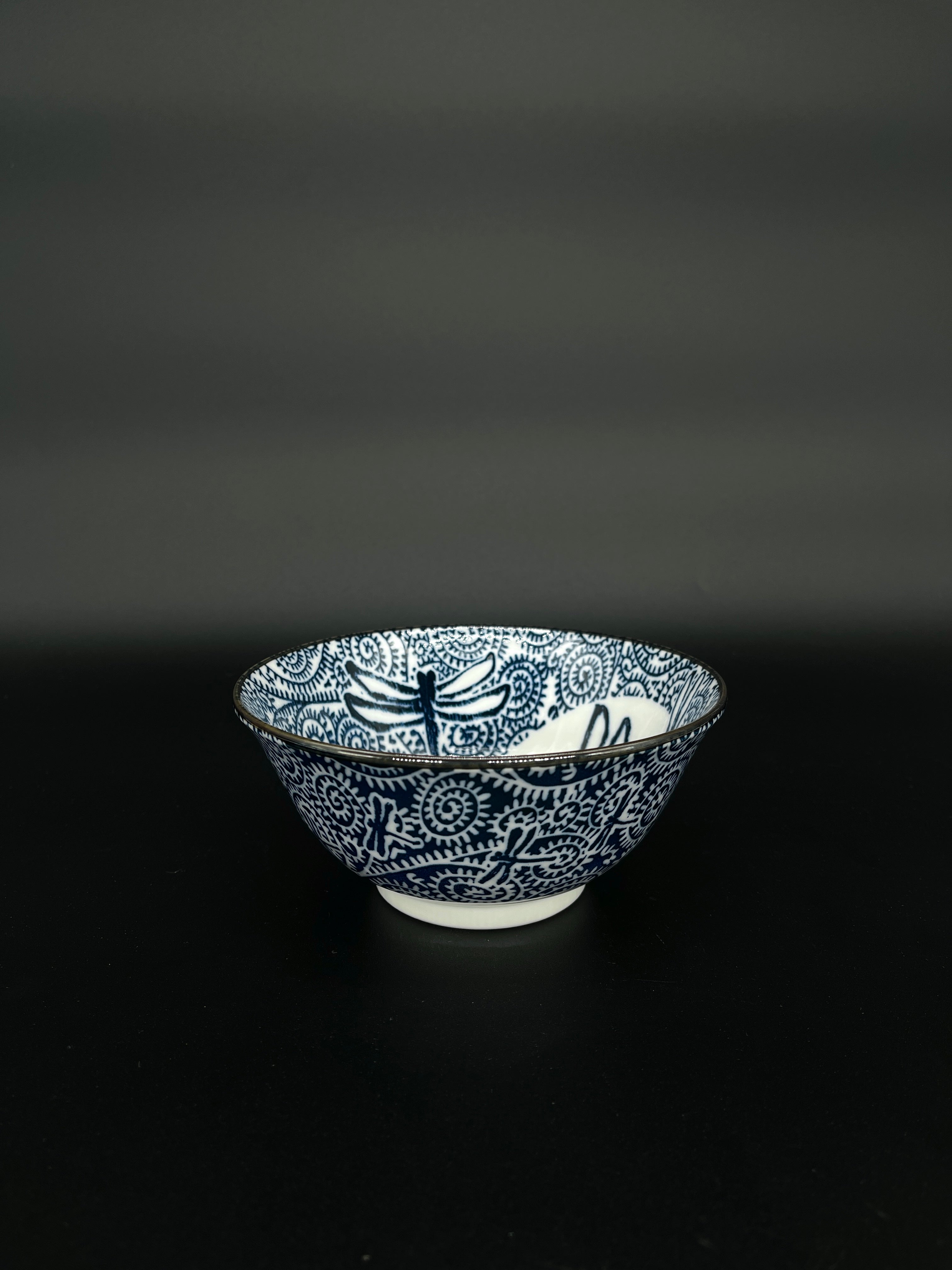 Contemporary Japanese Bowl - Blue & White Dragonfly