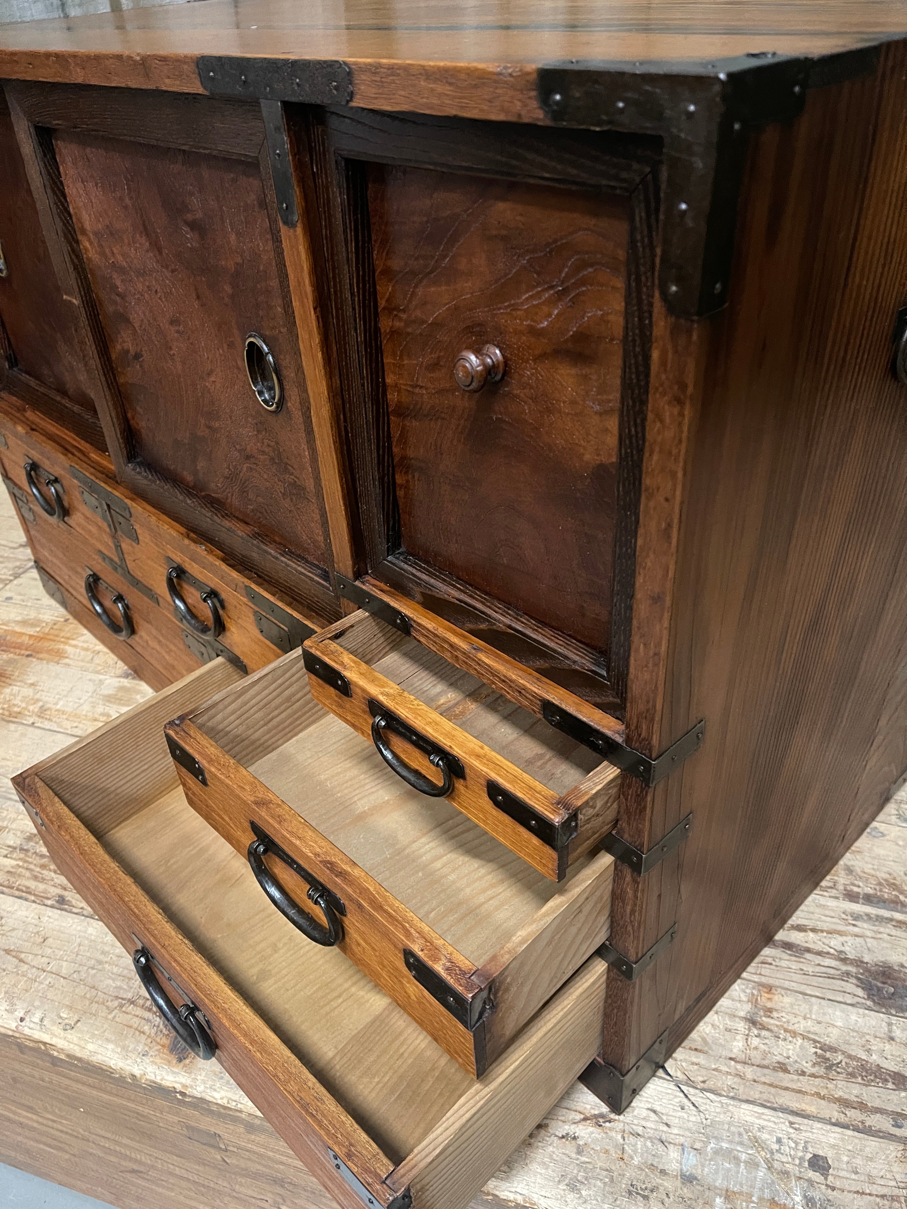 Antique Japanese Low Cabinet from Kyoto - Paulownia & Elm | Meiji