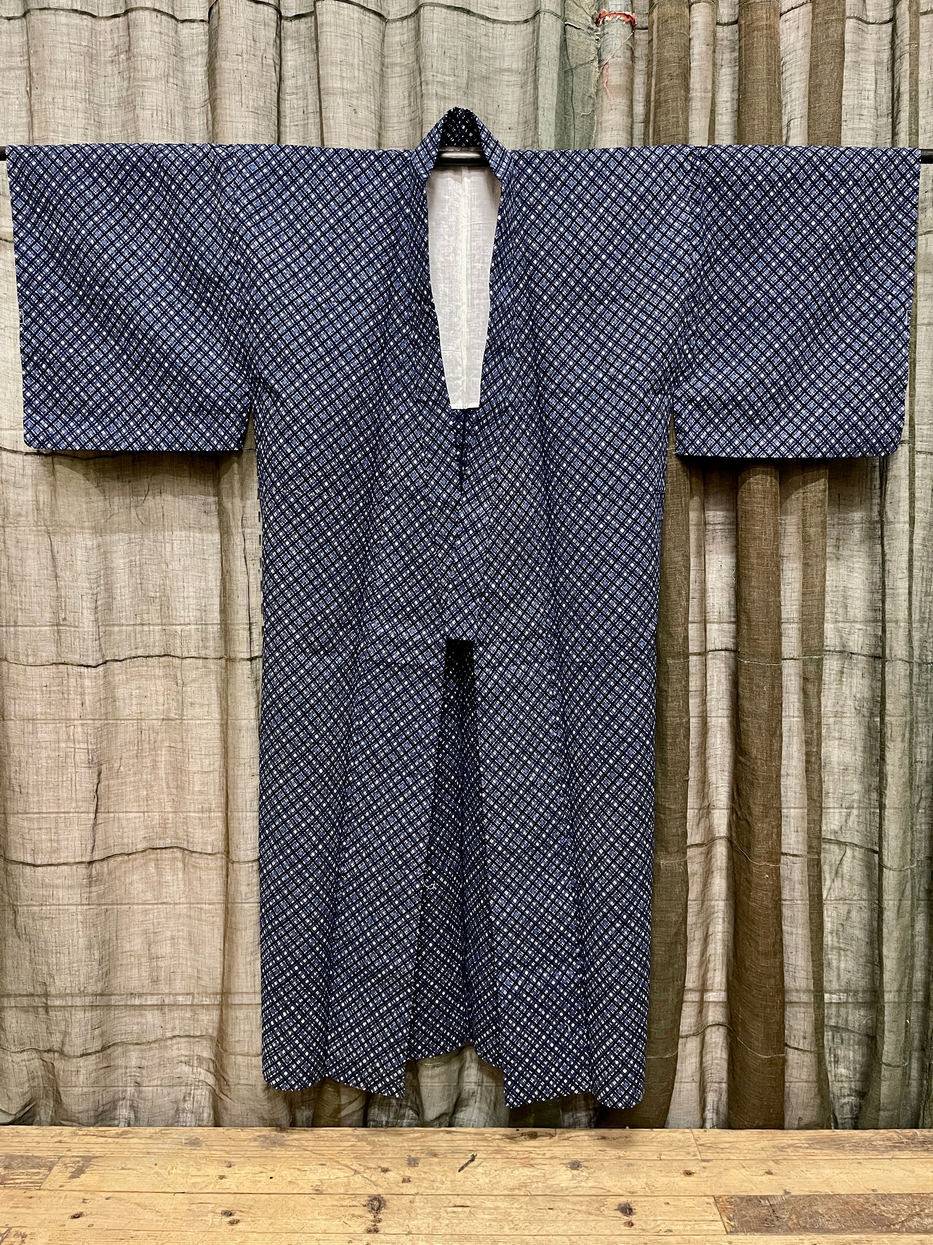Vintage Yukata, Japanese Cotton Kimono - White & Blue - Men's
