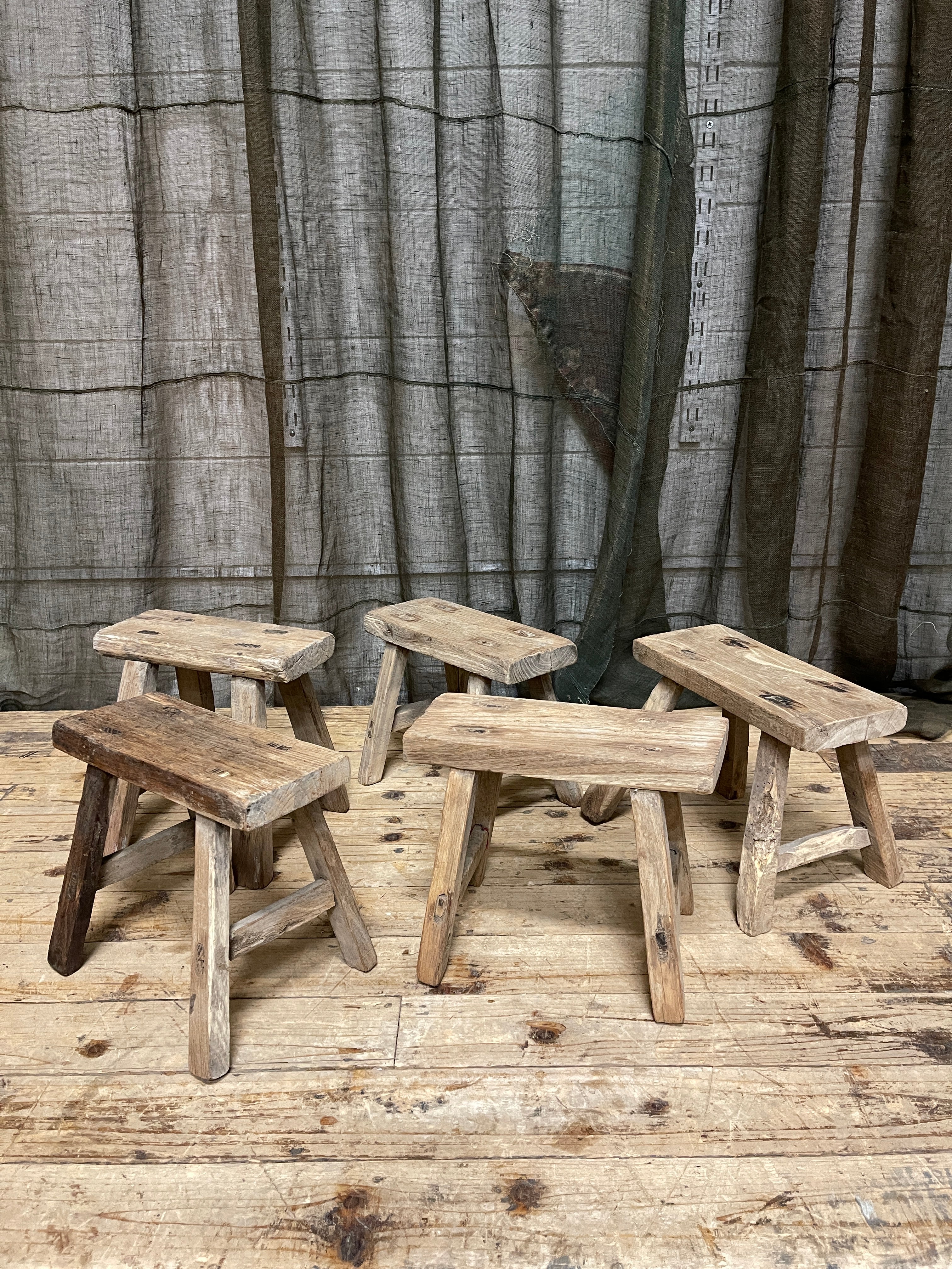 Small Rustic Chinese Stool, Elm