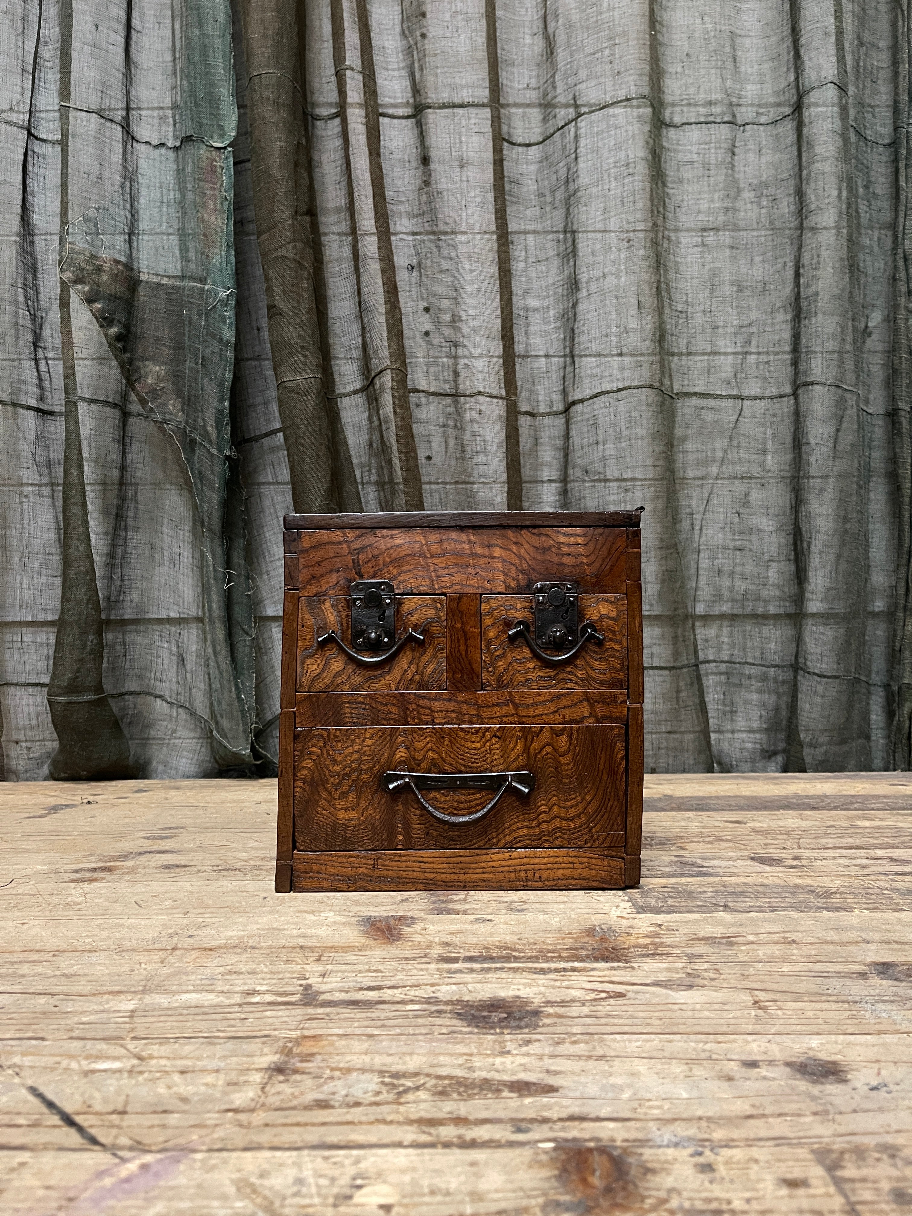 Suzuri Bako, Japanese Calligraphy Box - Elm | Meiji, c.1870