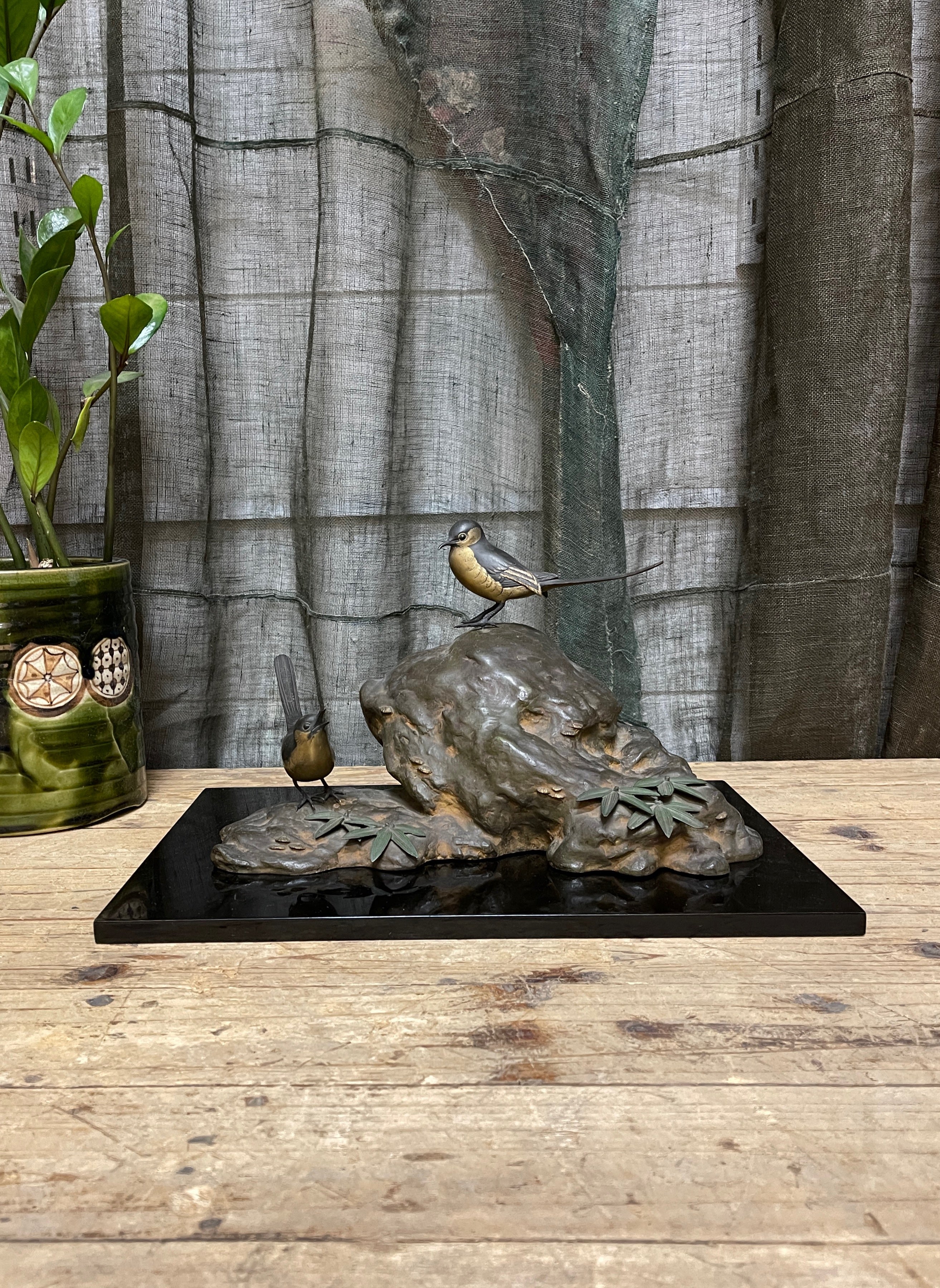 Japanes Bronze Okimono Of Sparrows| c.1950