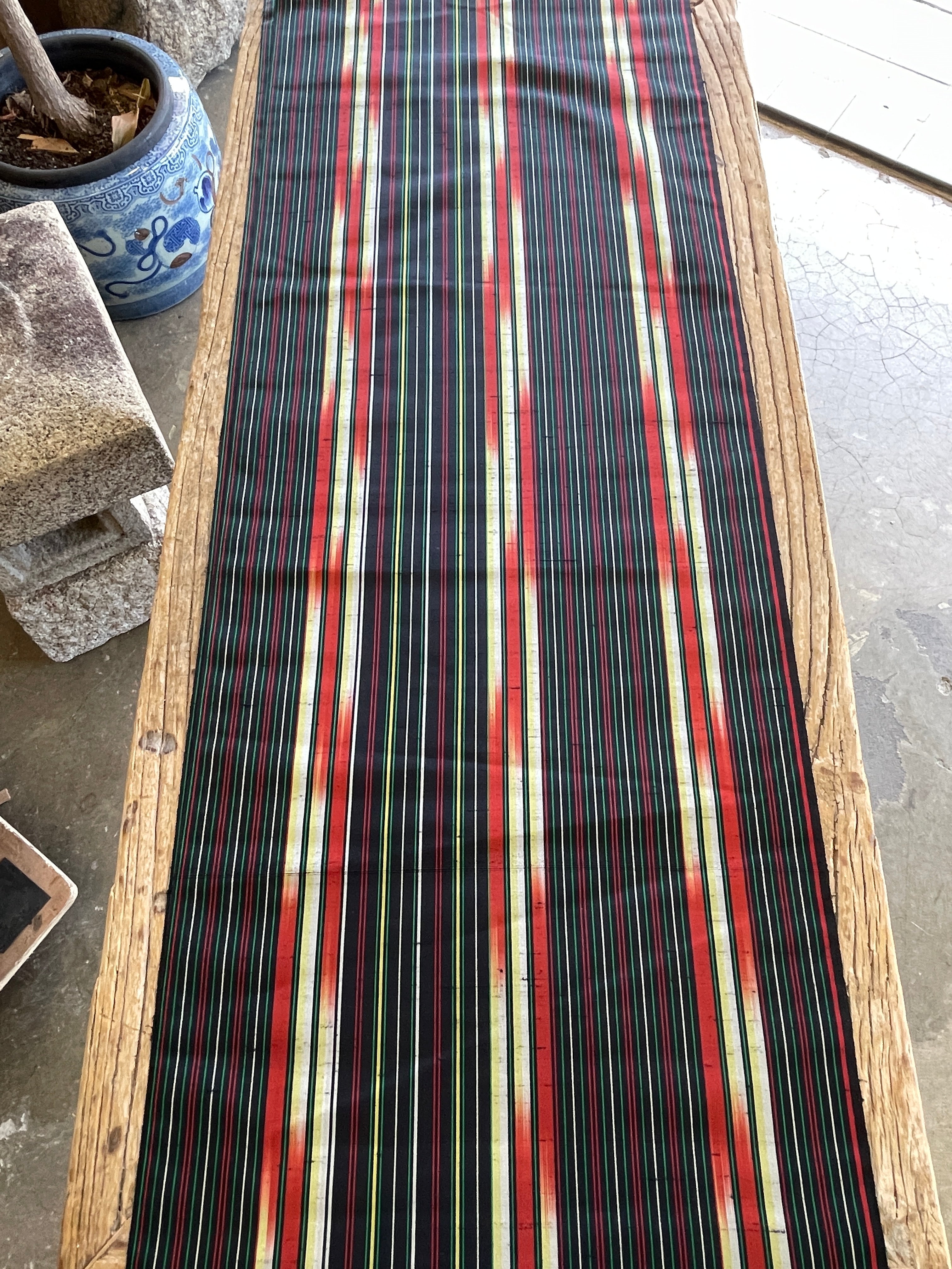 Japanese Silk Fabric, Black with Colourful Stripe