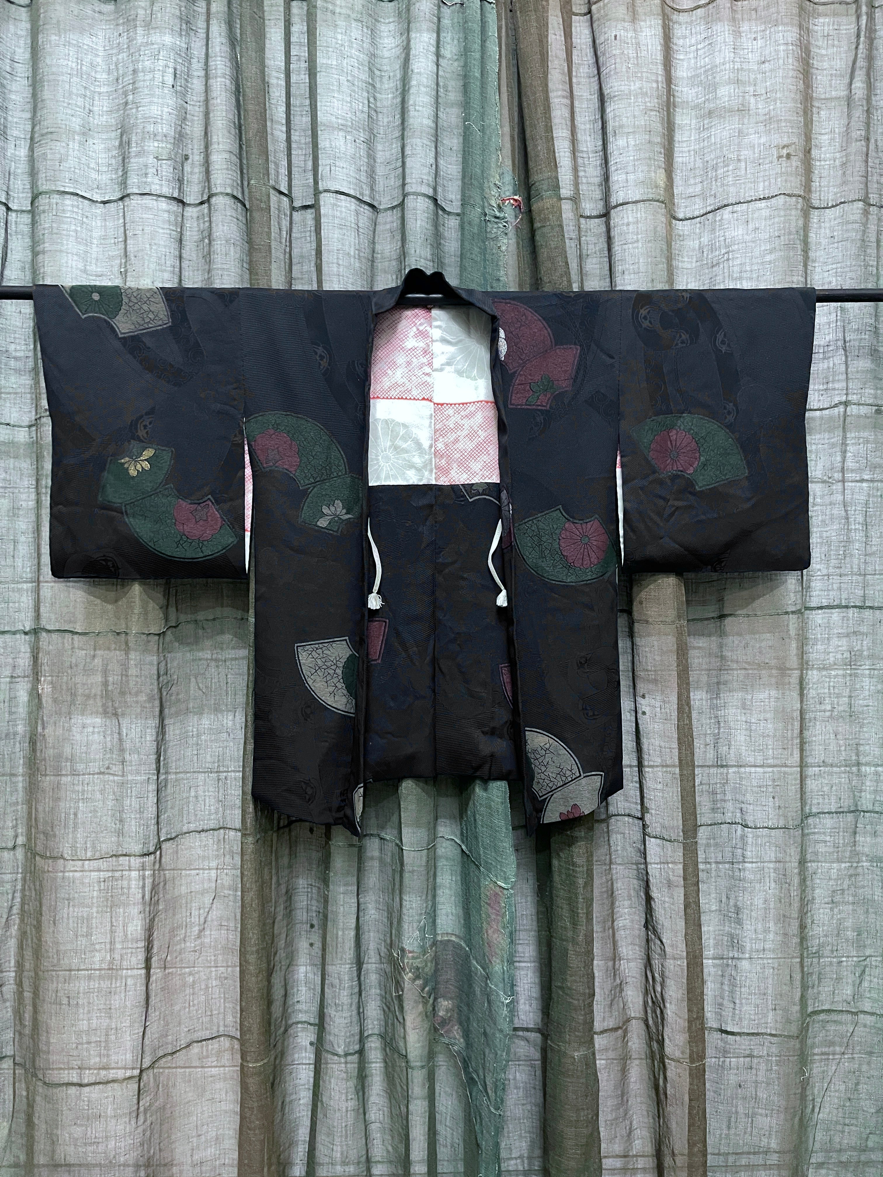 Japanese Haori-Kimono Silk Jacket, Fan Design