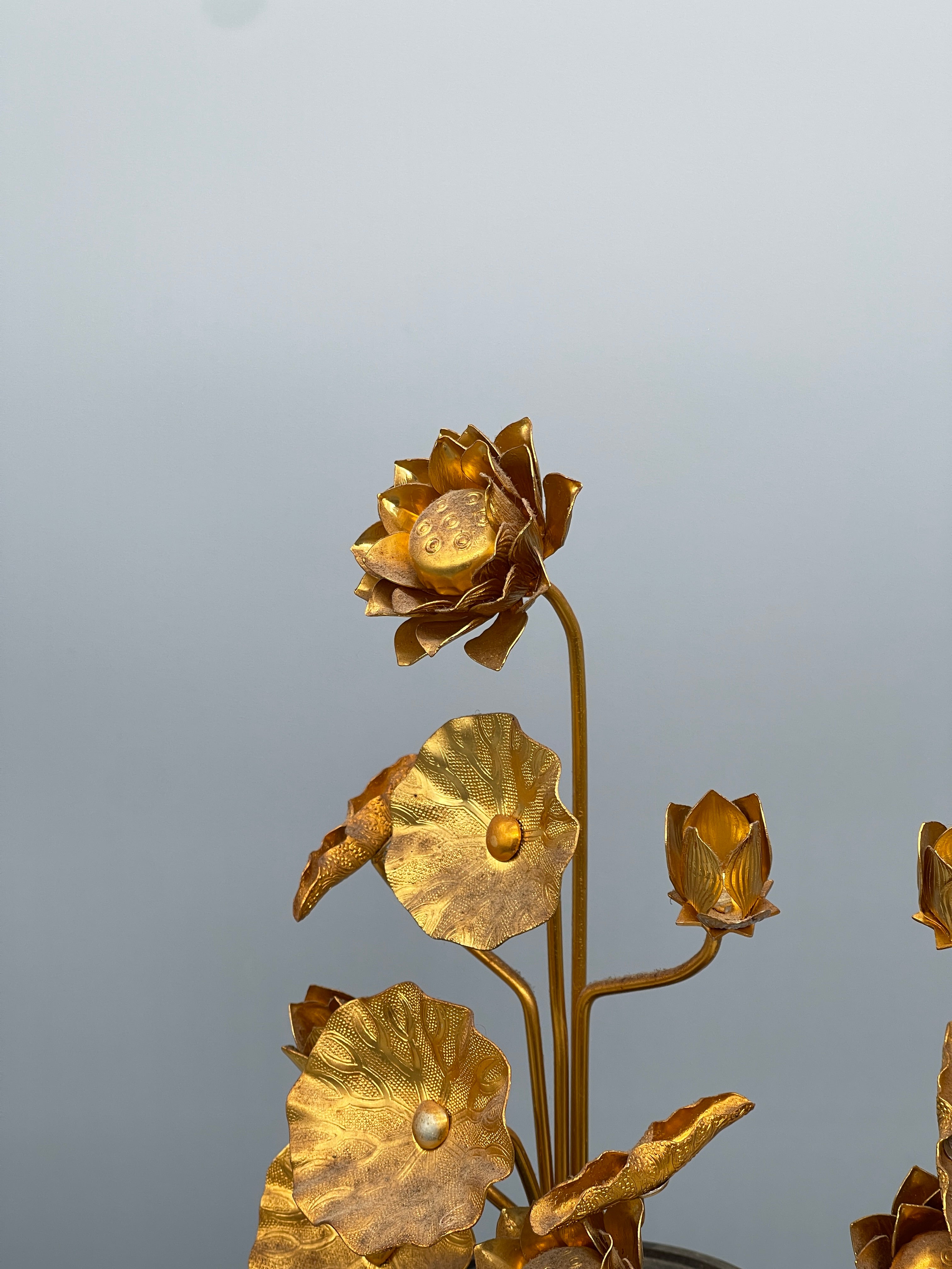 Vintage Japanese Jyôka, Pair of Gilded Lotus Flowers