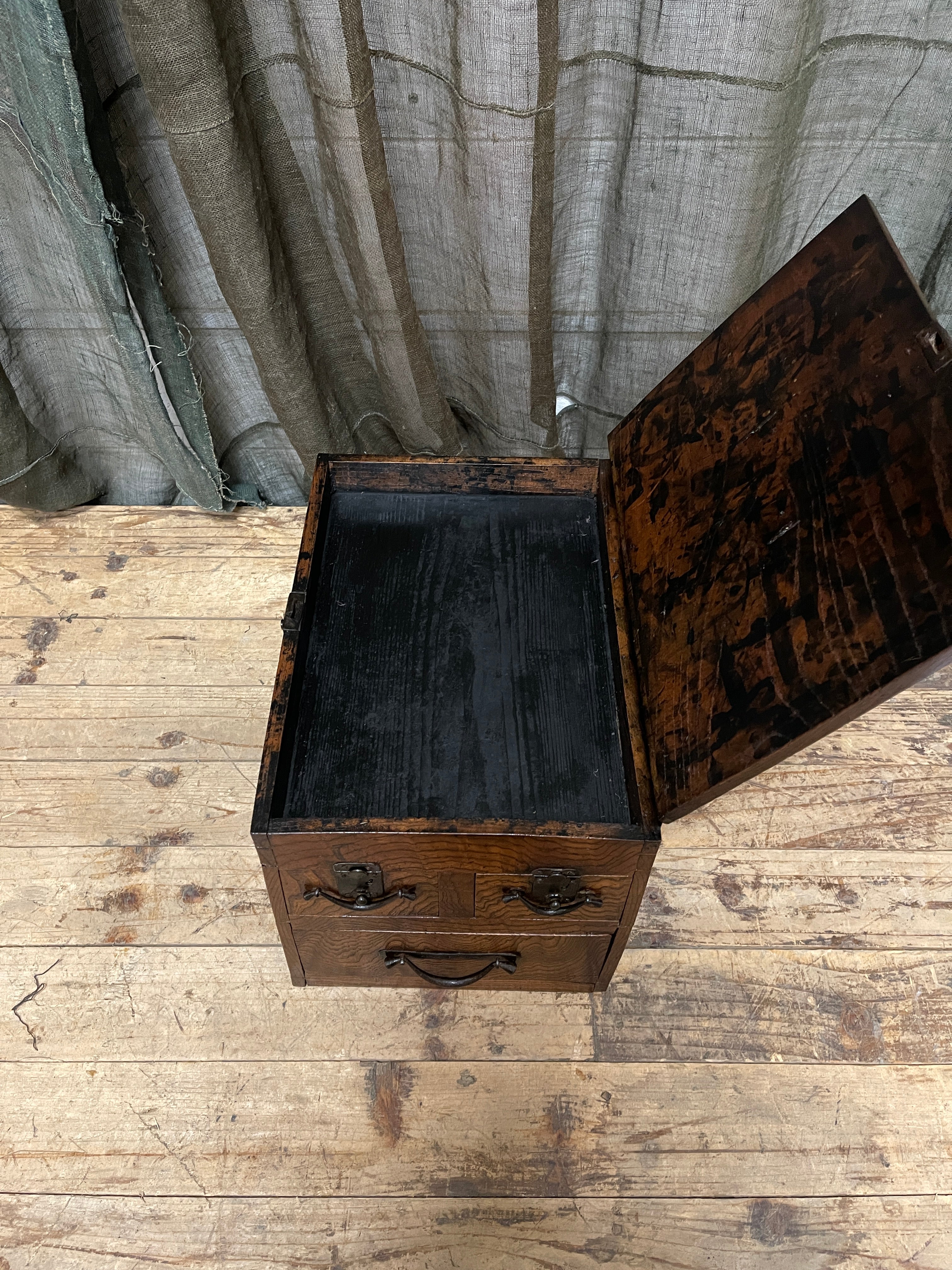 Suzuri Bako, Japanese Calligraphy Box - Elm | Meiji, c.1870