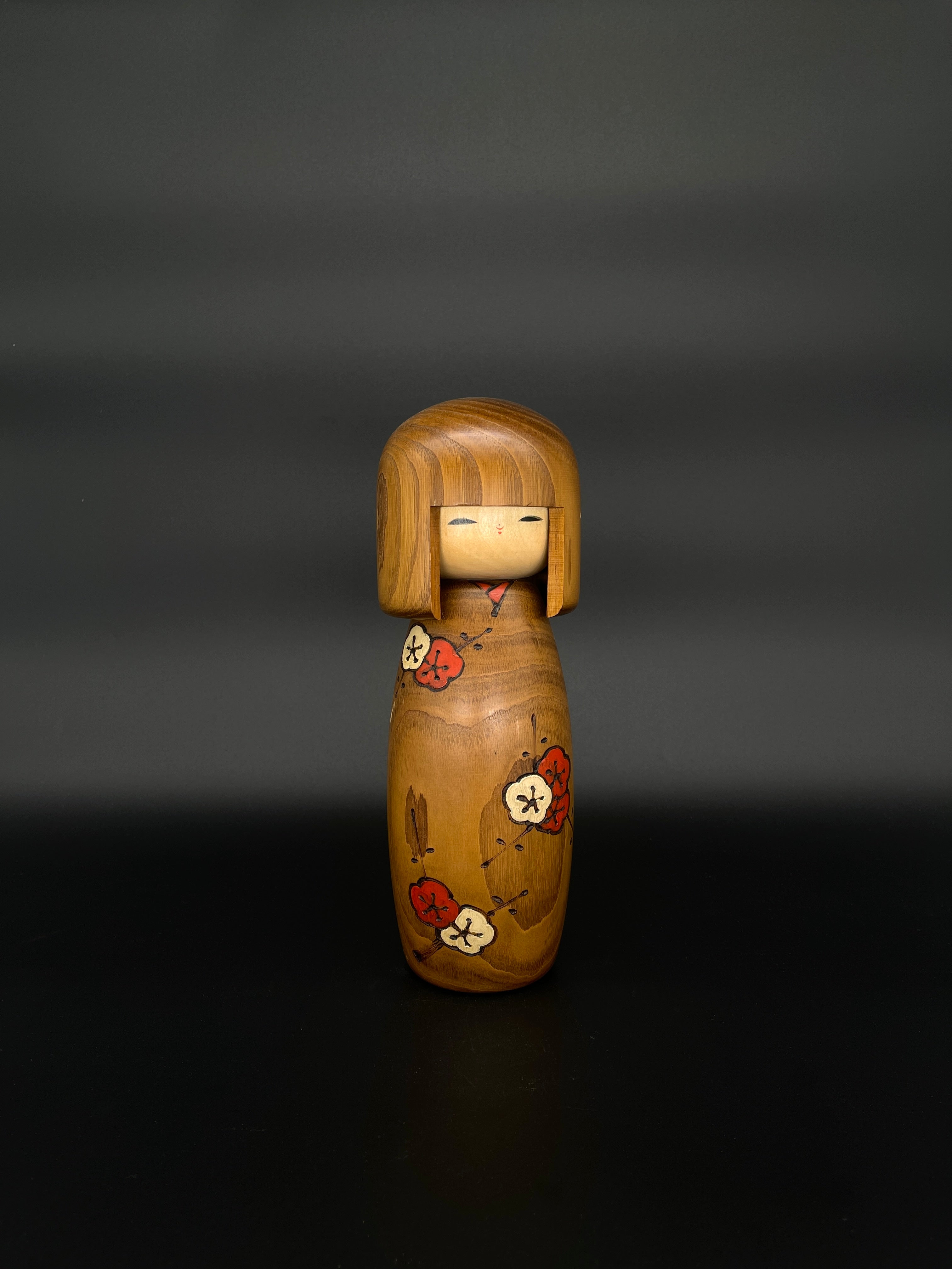 Vintage Japanese Kokeshi Doll with Plum Blossom Design Kimono