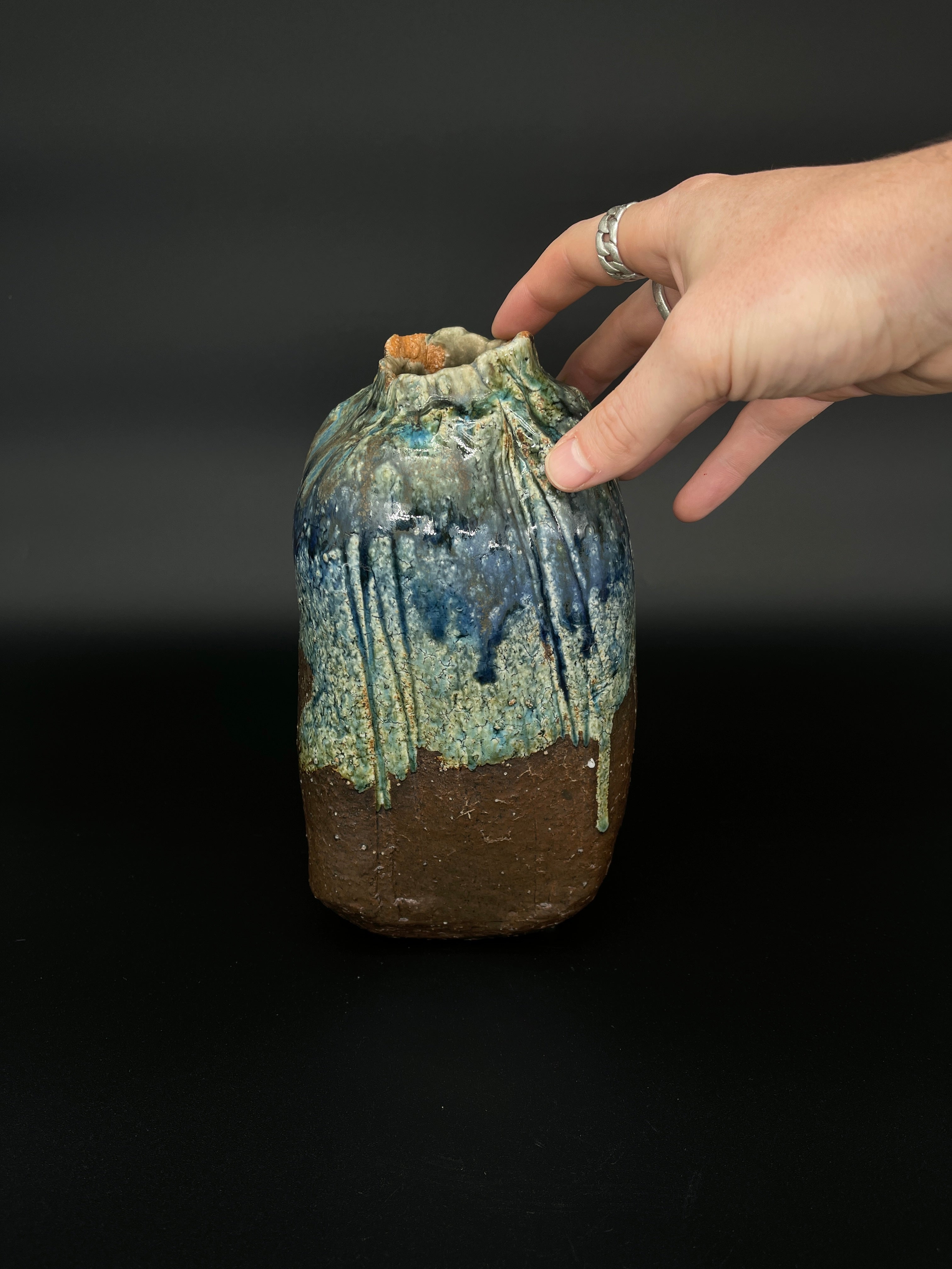 Vintage Japanese Blue Pottery Vase