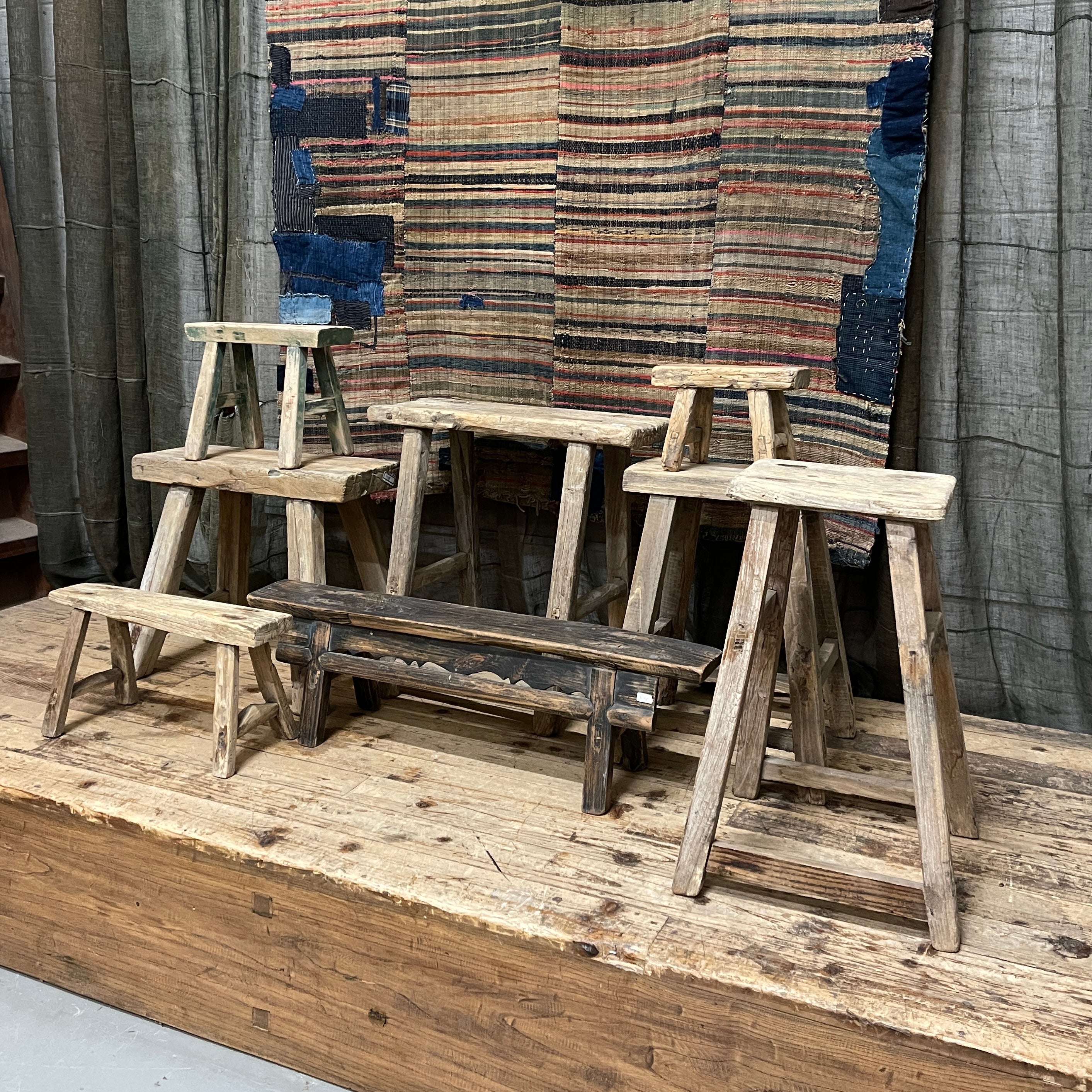 Antique Chinese Provincial Elm Stool