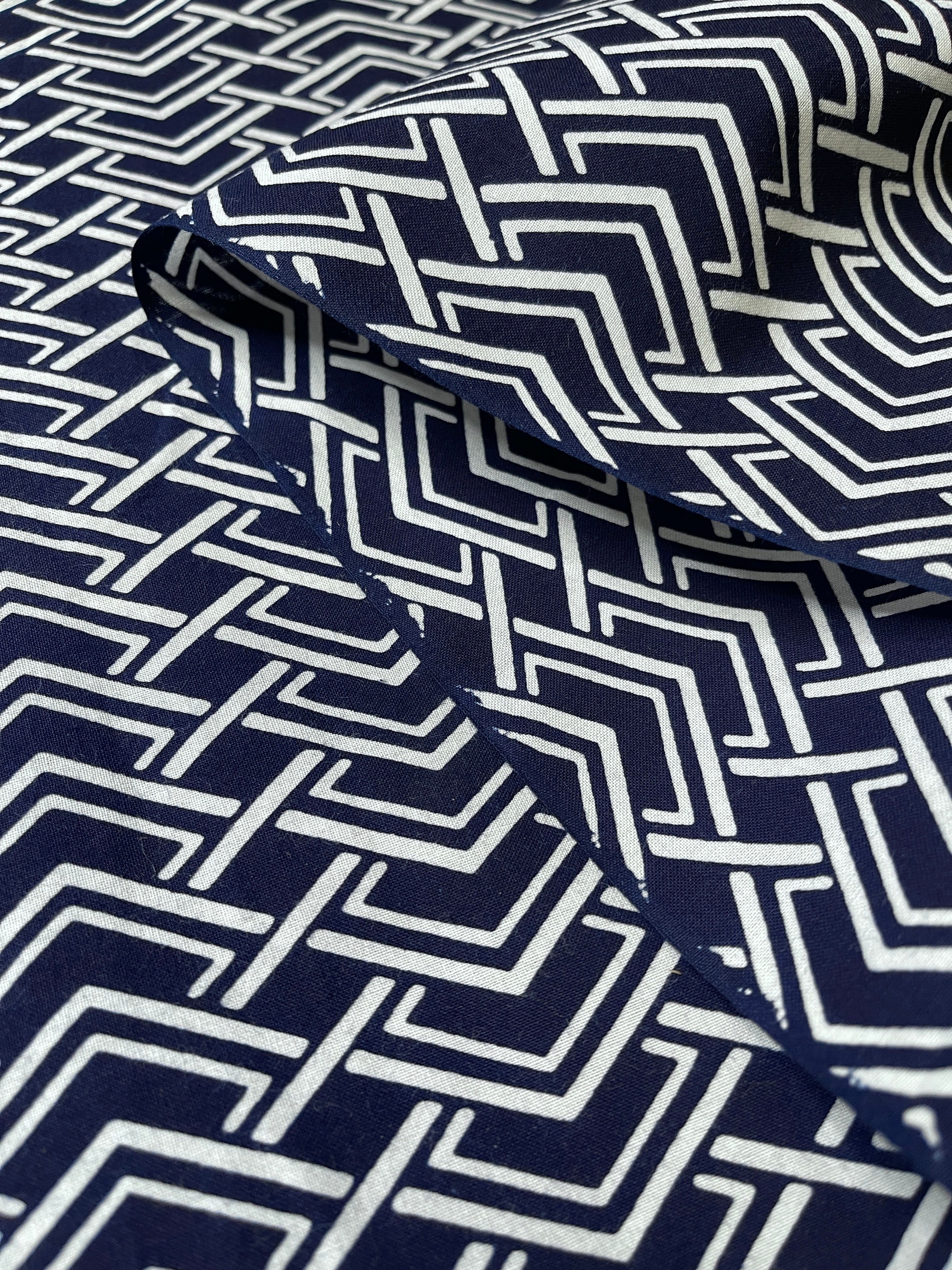 Japanese Yukata Cotton Fabric, Indigo & White