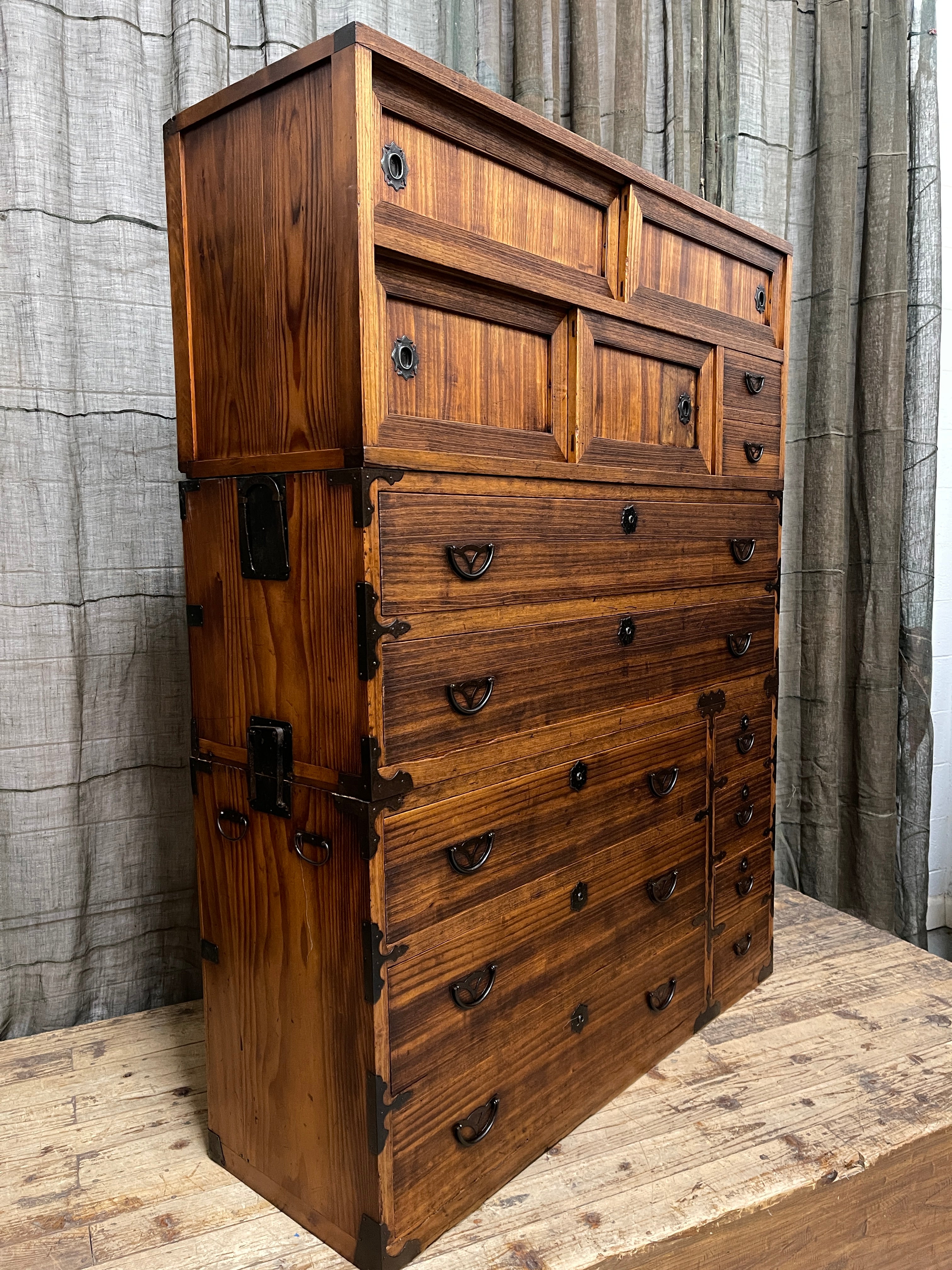 Japanese Three-Piece Kimono Chest of Drawers - Paulownia | Showa