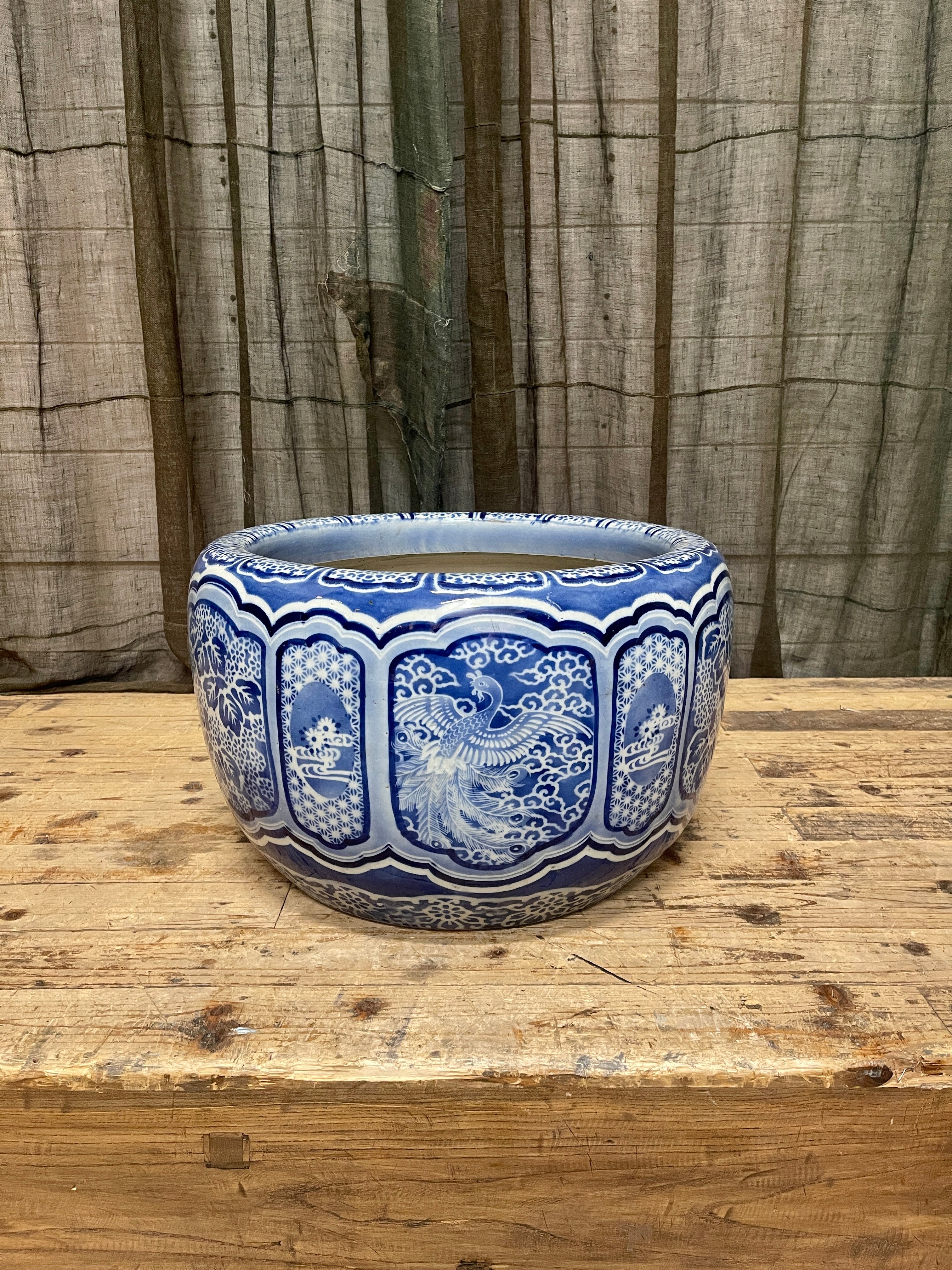 Large Japanese Porcelain B&W Hibachi | c.1950