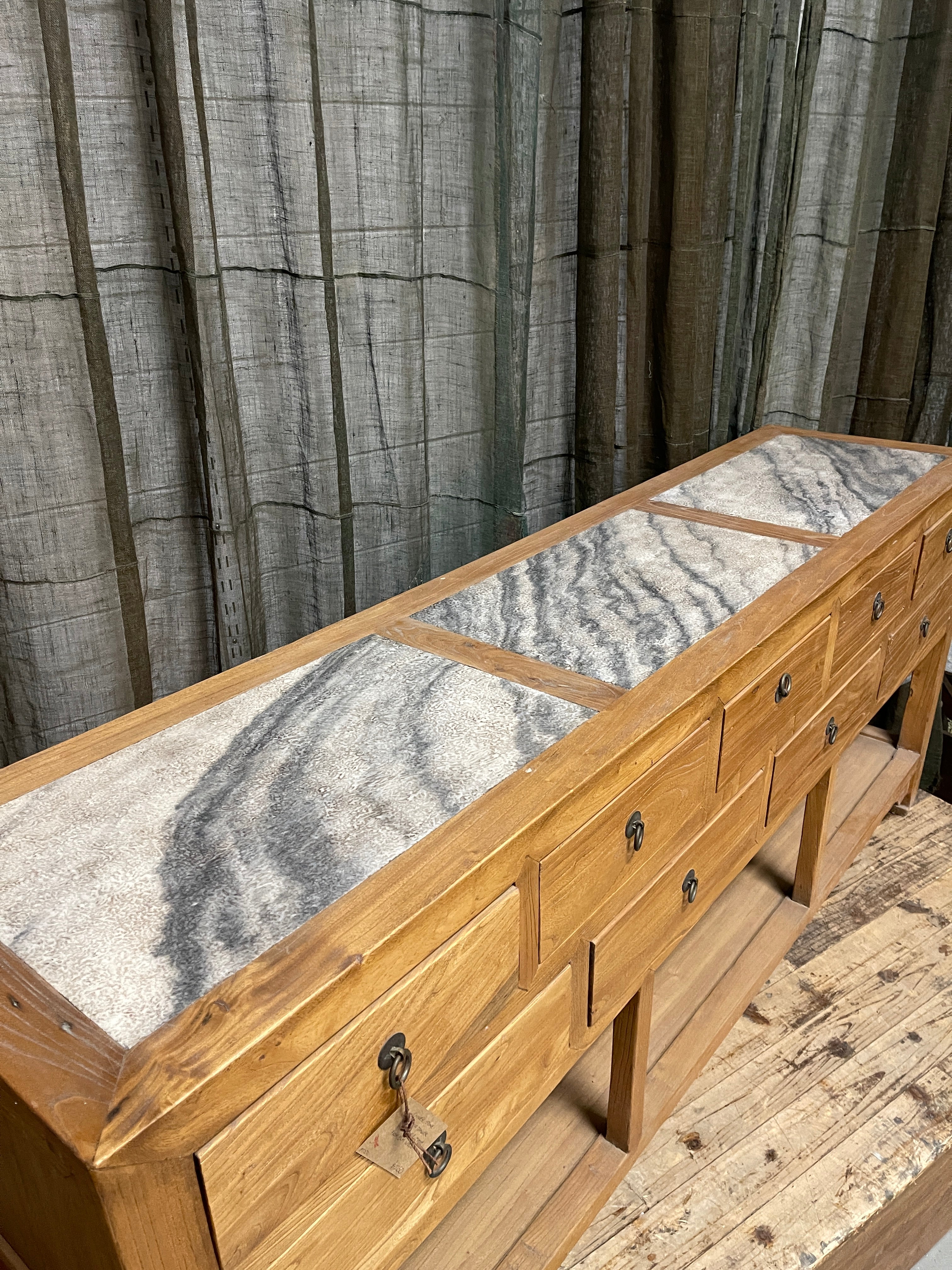 Large Chinese Stone Topped Hall Table, Elm