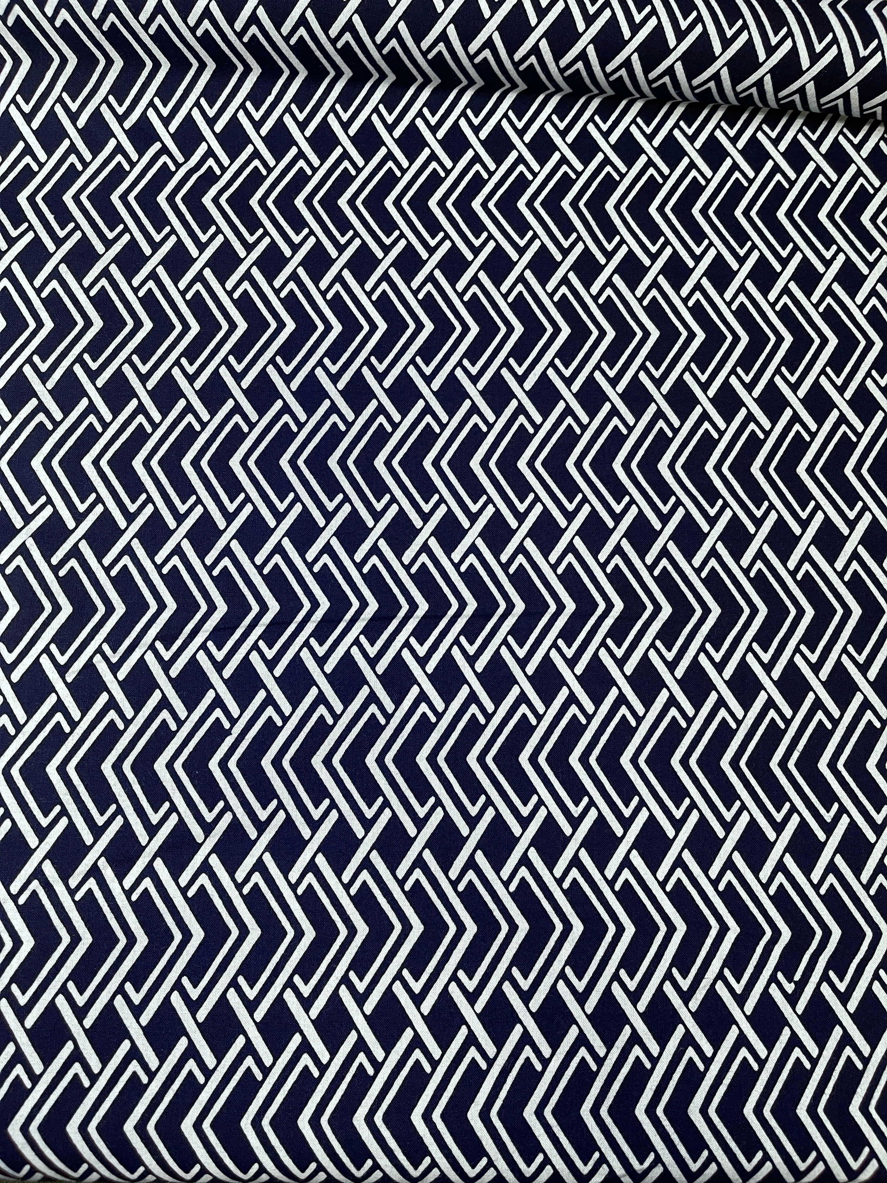Japanese Yukata Cotton Fabric, Indigo & White