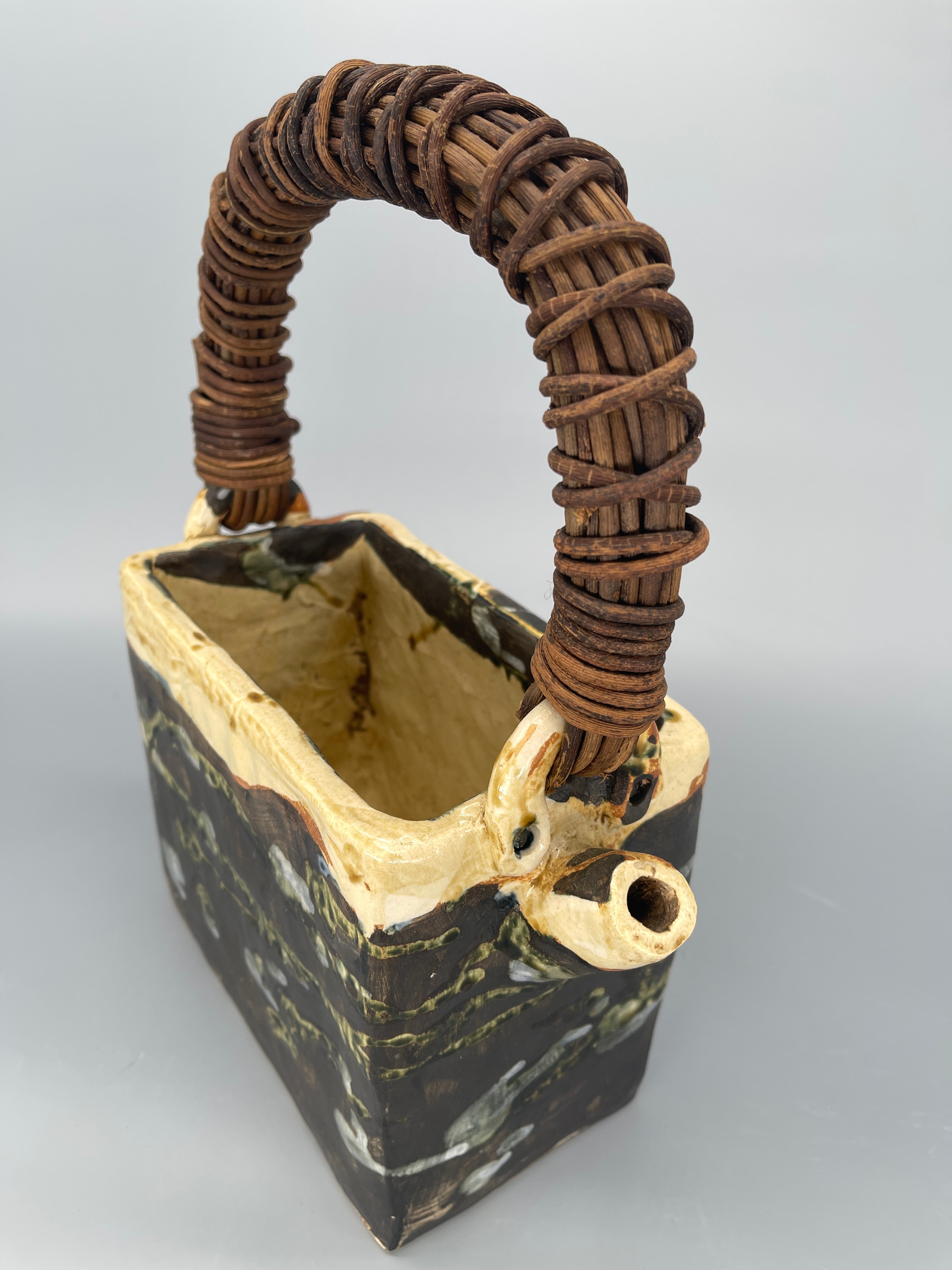 Vintage Japanese Ikebana Vase with a Handle