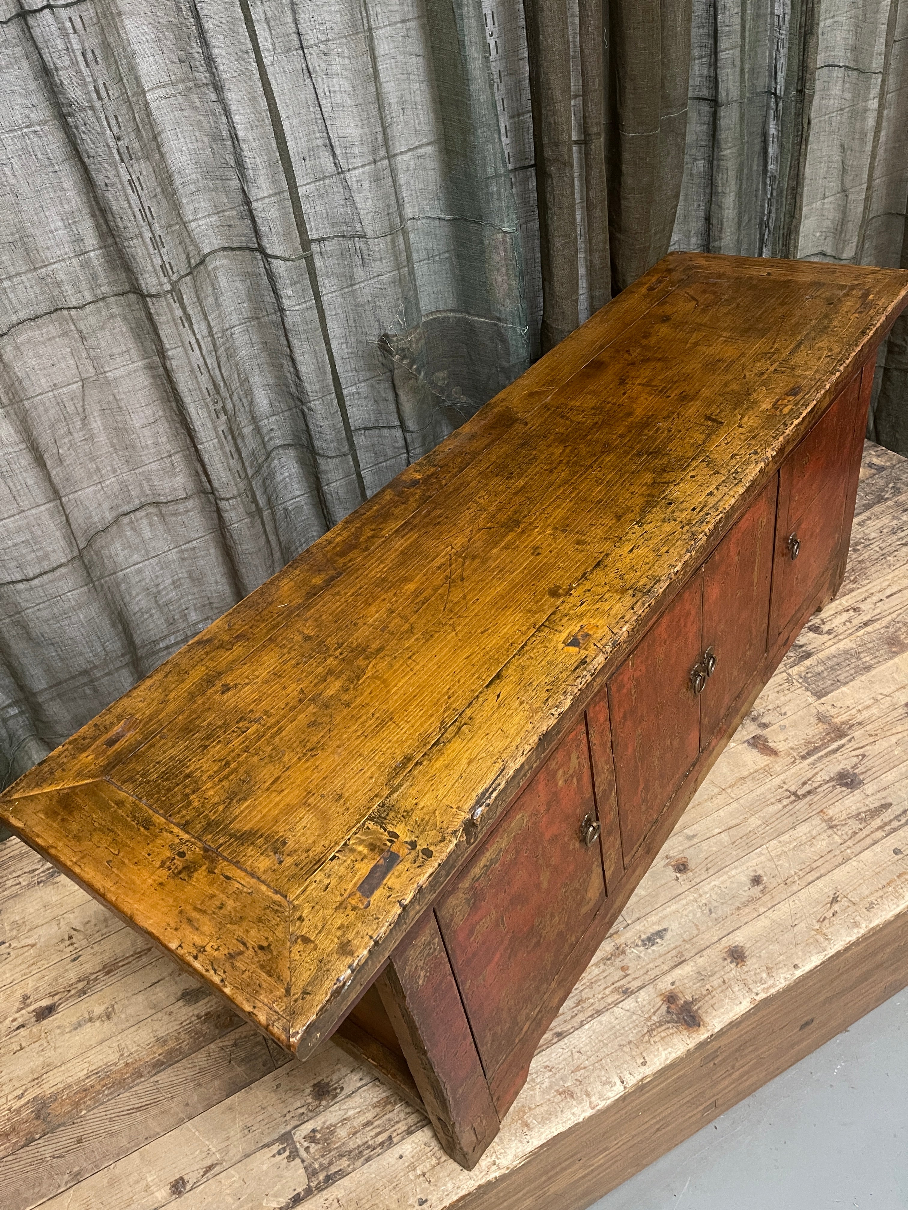 Antique Chinese Lacquered Low Cabinet - Cypress | C.1900