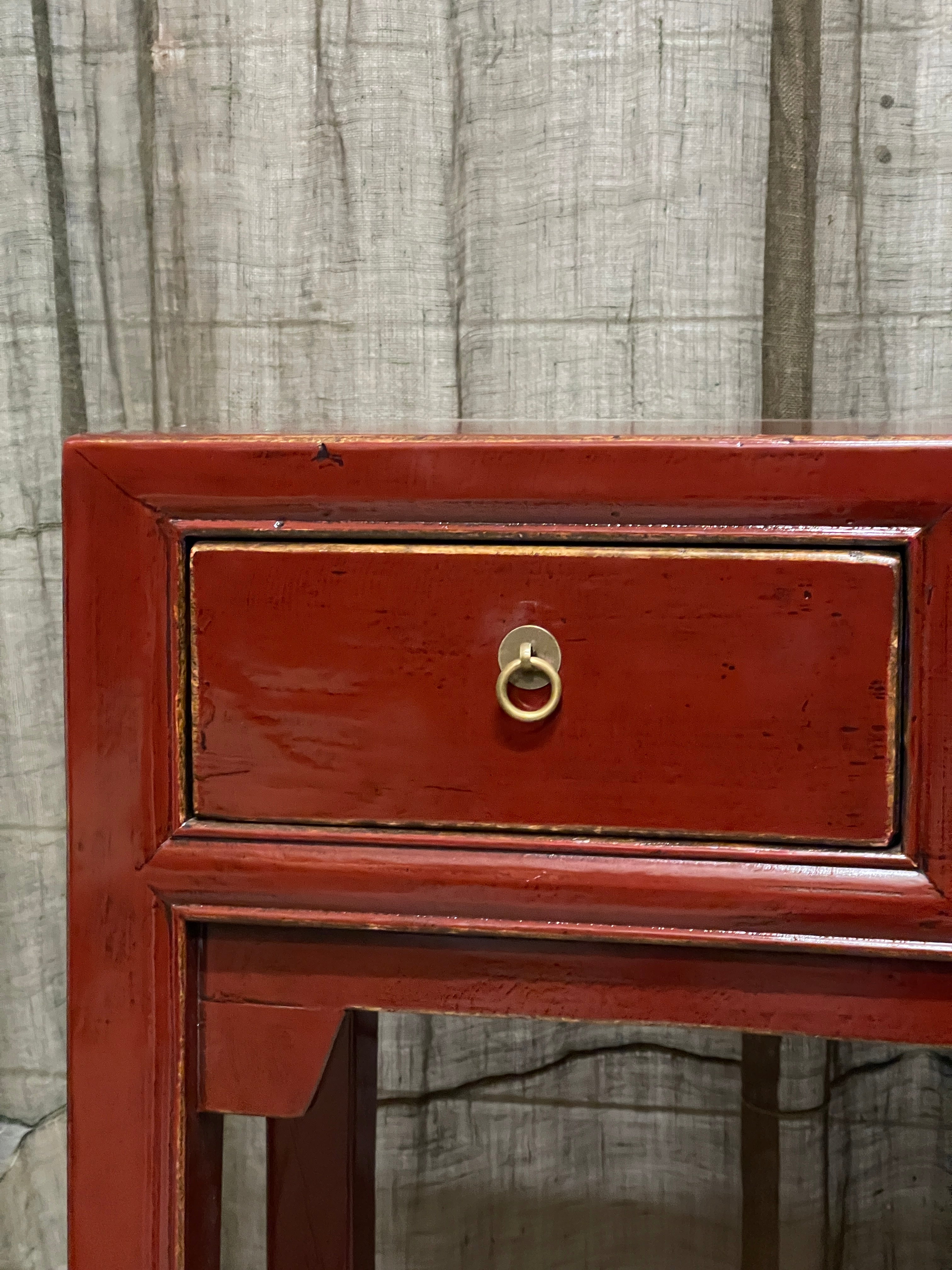 Chinese Red Lacquered Hall Table, 3 Drawer