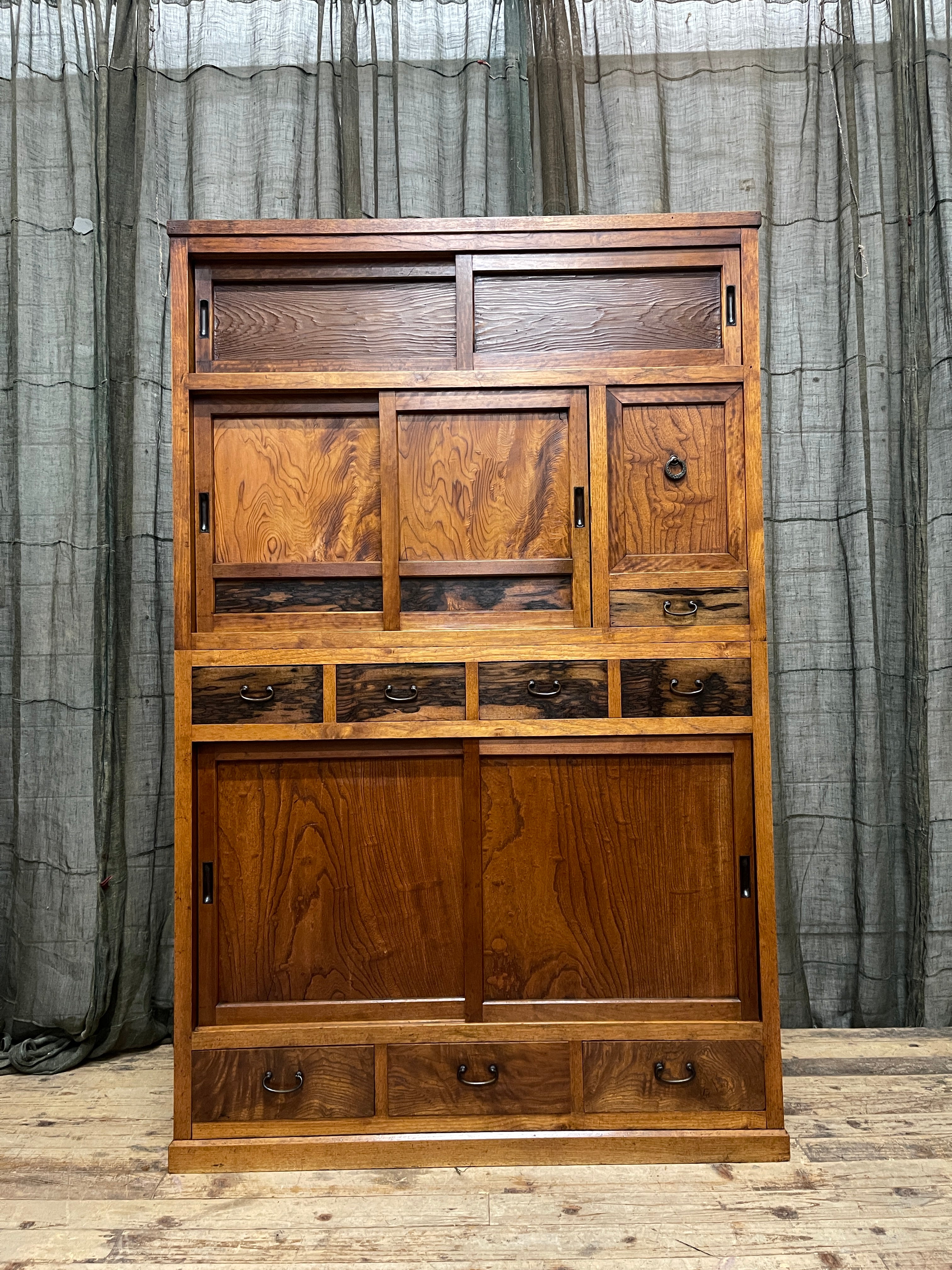 Mizuya, Vintage Japanese Kitchen Cabinet - Cedar, Elm, Persimmon | Taisho, c.1930