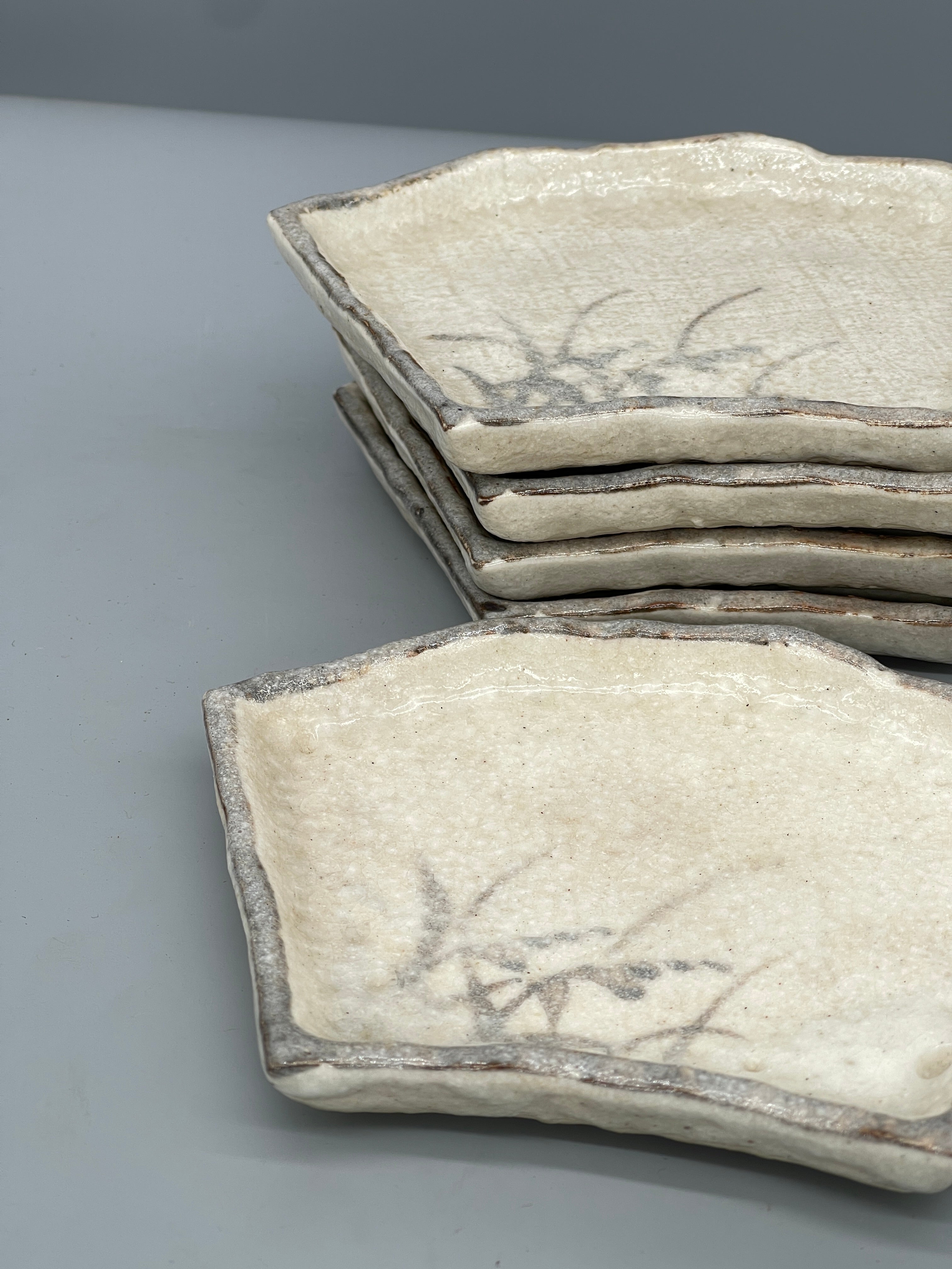 Set of Five Vintage Japanese Side Plates, Reed Motif